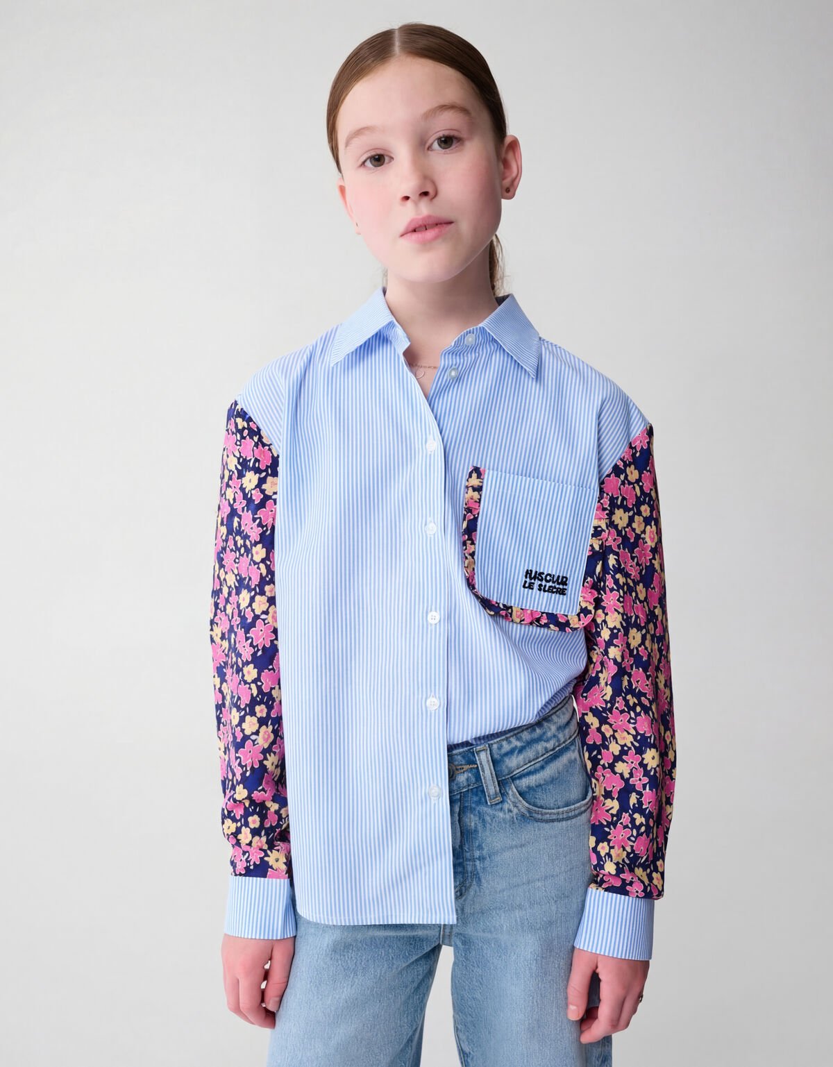 Flower Pinstripe Blouse Lichtblauw SHOEBY GIRLS