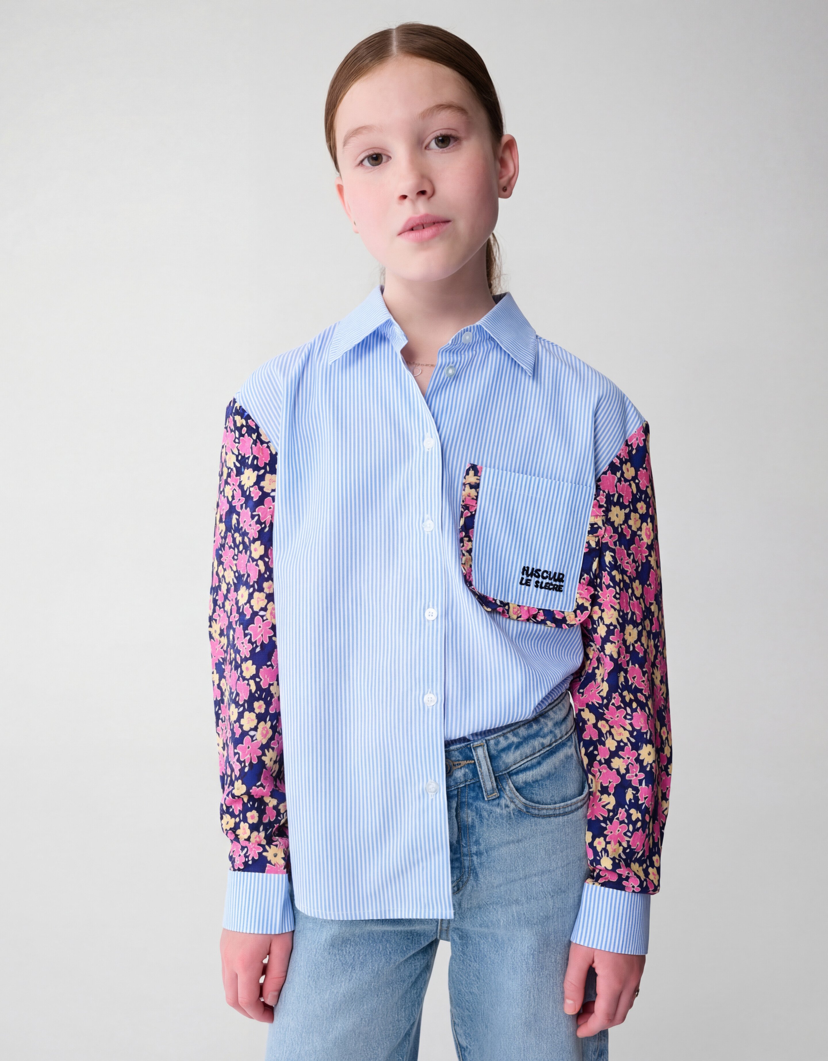 Flower Pinstripe Blouse Lichtblauw SHOEBY GIRLS