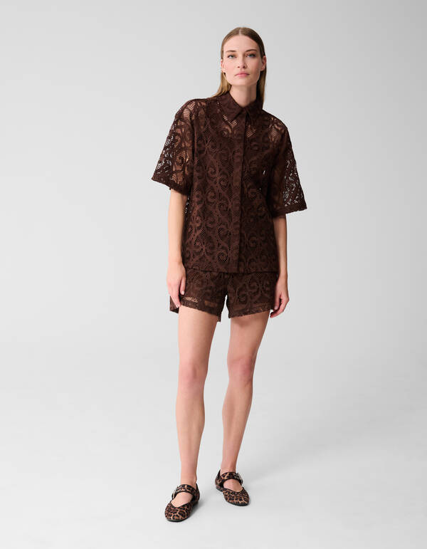 Oversized Kanten Blouse Donkerbruin SHOEBY WOMEN