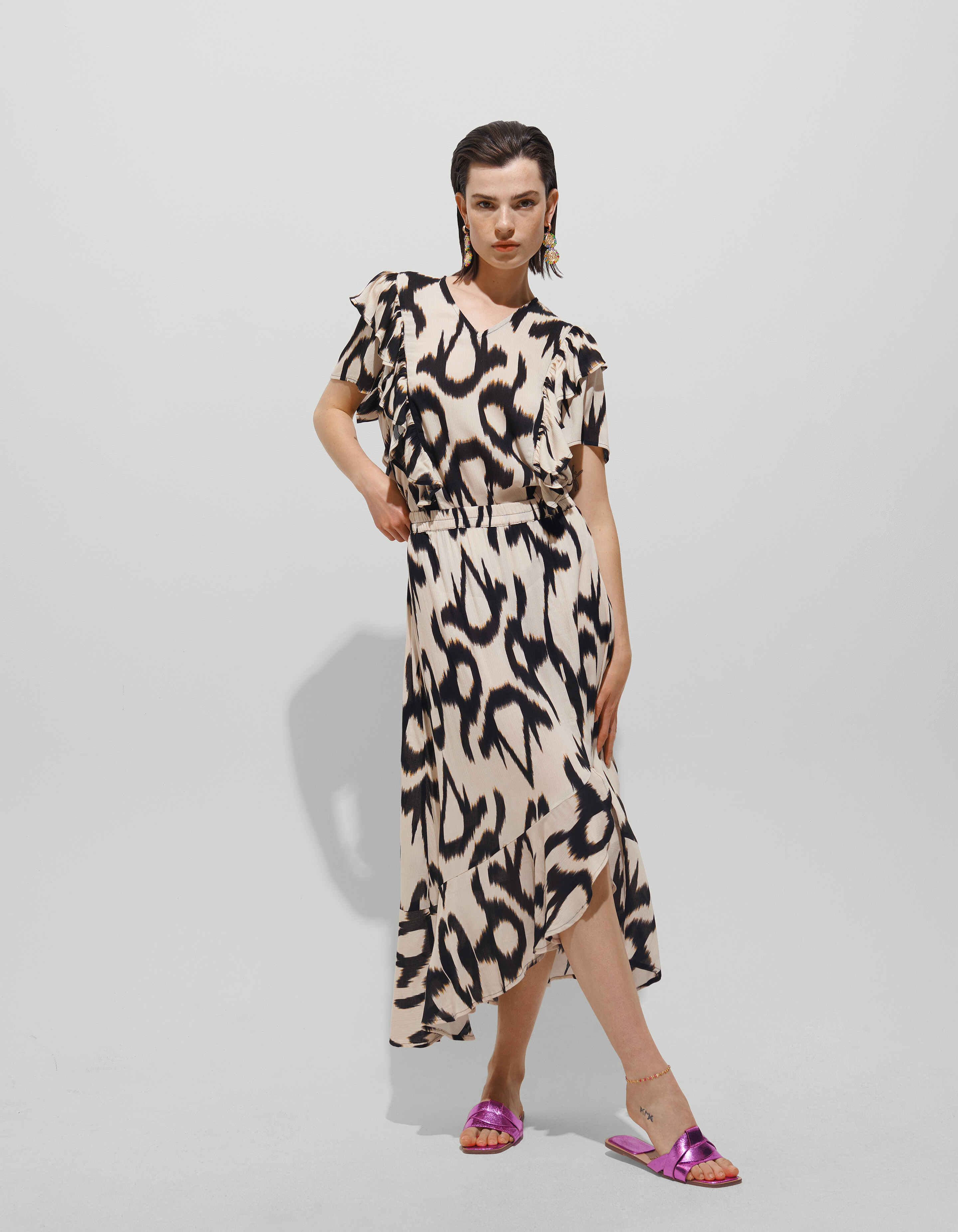Crinkle Midi Rok Zwart/Gebroken Wit SHOEBY WOMEN