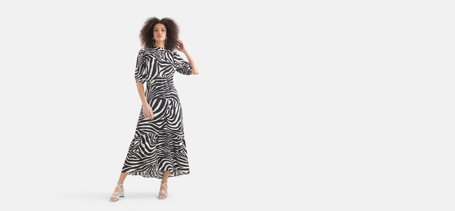 Zebra Print Maxi Jurk Zwart/Wit SHOEBY WOMEN