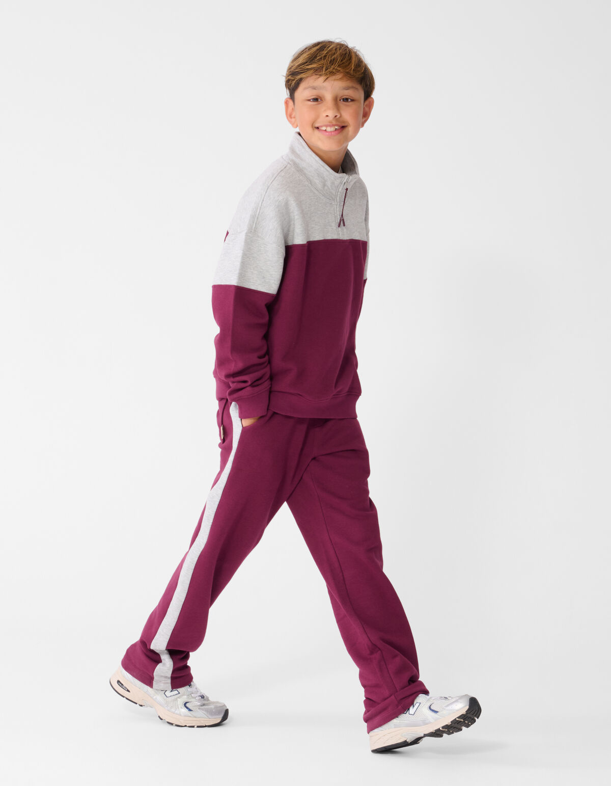 Sporty Zip Sweater Grijs/Donkerrood SHOEBY BOYS
