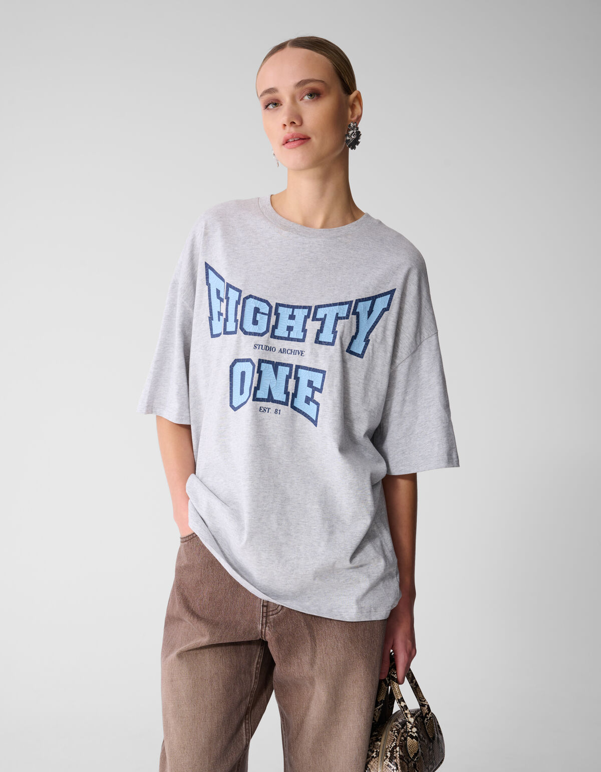 Eighty One Artwork T-shirt Lichtgrijs SHOEBY WOMEN