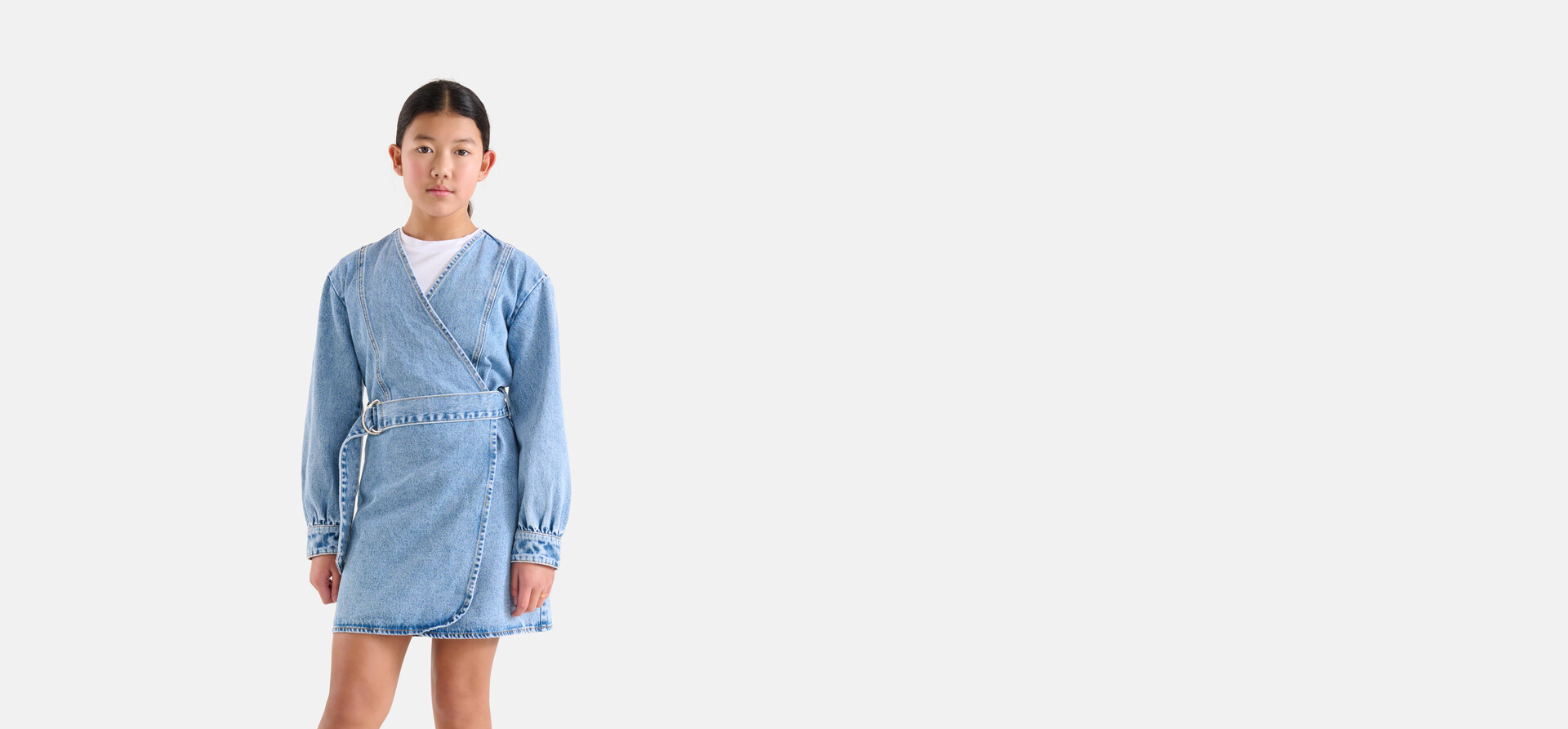 Denim Wrap Jurk Bleached SHOEBY GIRLS