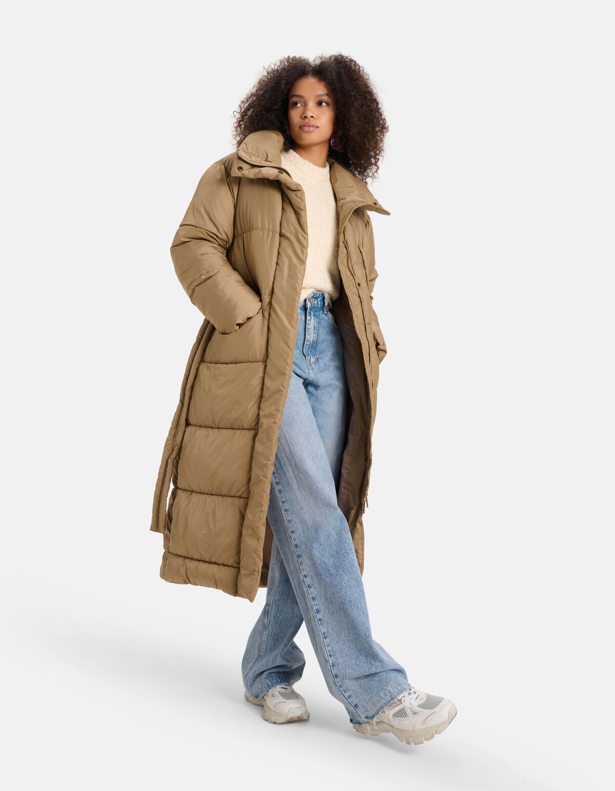 Lange Puffer Jas Beige SHOEBY WOMEN