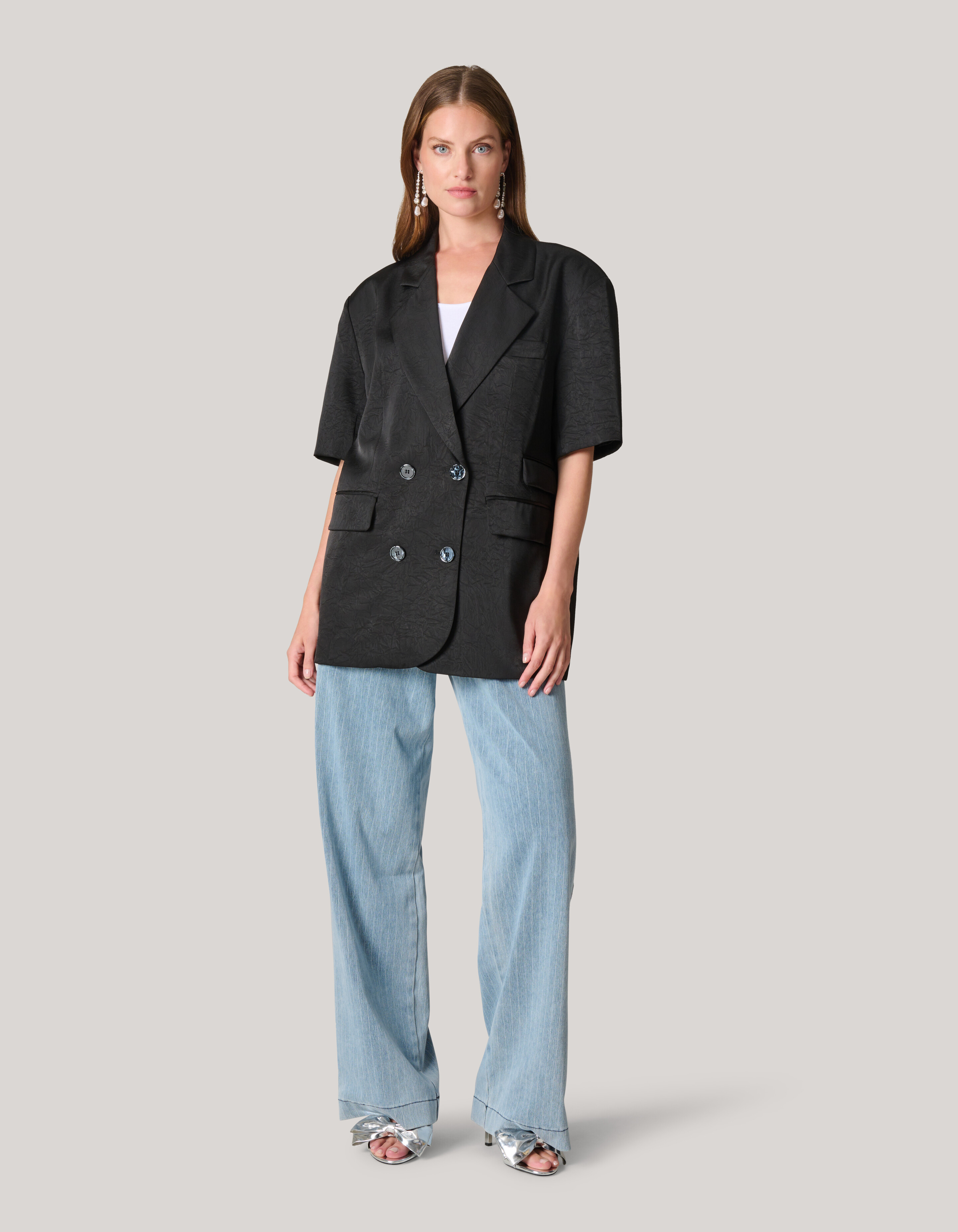 Oversized Blazer Korte Mouw Zwart SHOEBY WOMEN