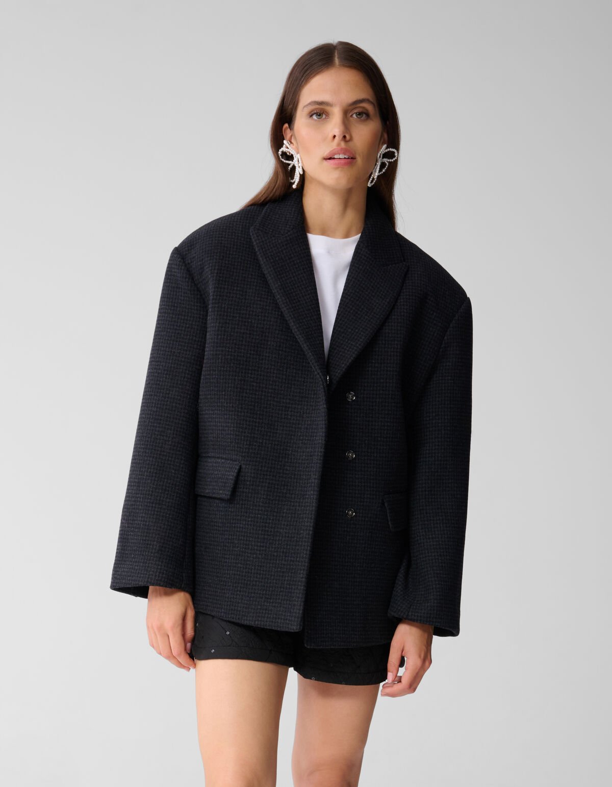 Wollen Cropped Jas Donkergrijs SHOEBY WOMEN