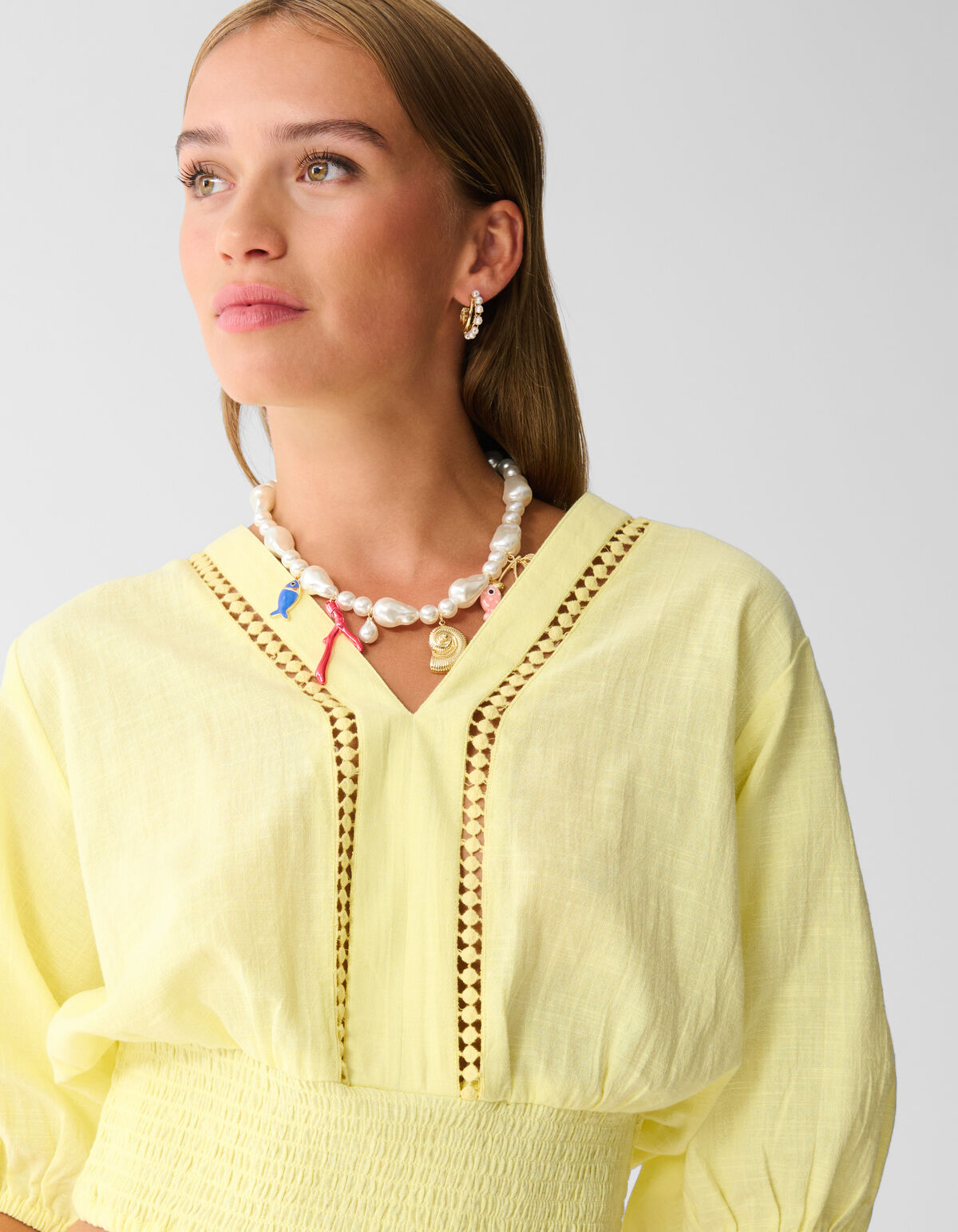Embroidery Crop Top Lichtgeel SHOEBY WOMEN