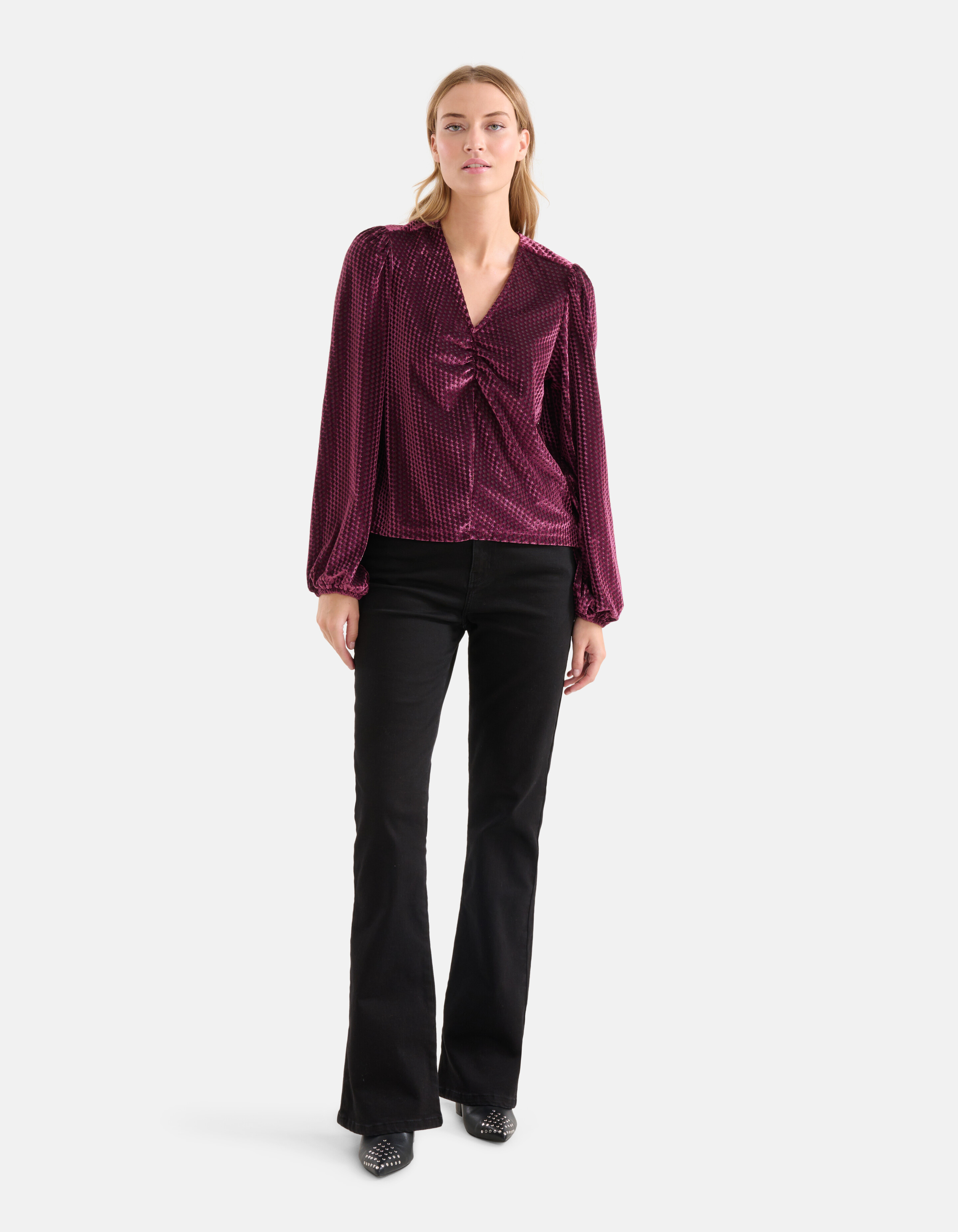Velvet V-hals Top Paars SHOEBY WOMEN