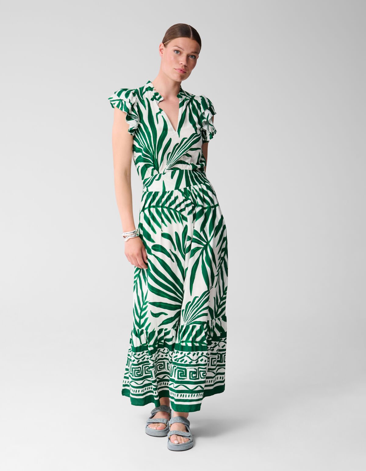 Printed Palm Maxi Jurk Groen SHOEBY WOMEN