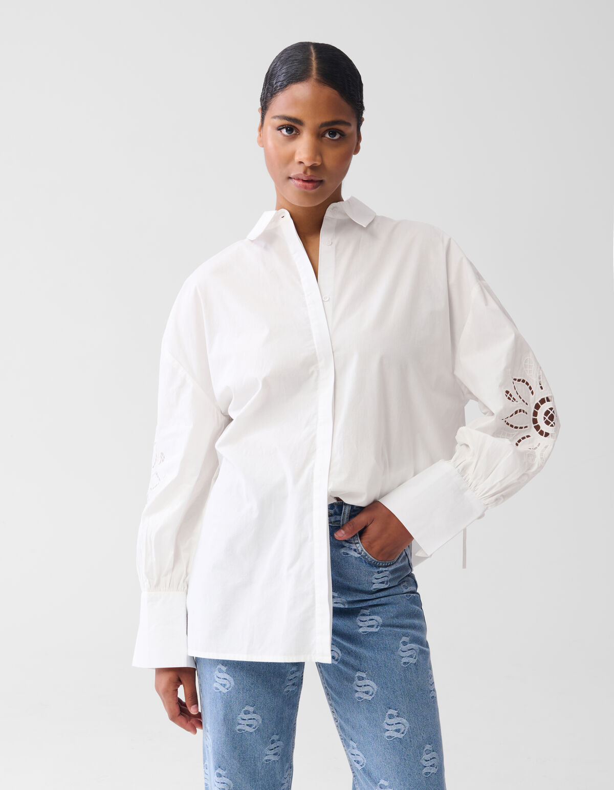 Embroidery Blouse Wit SHOEBY WOMEN