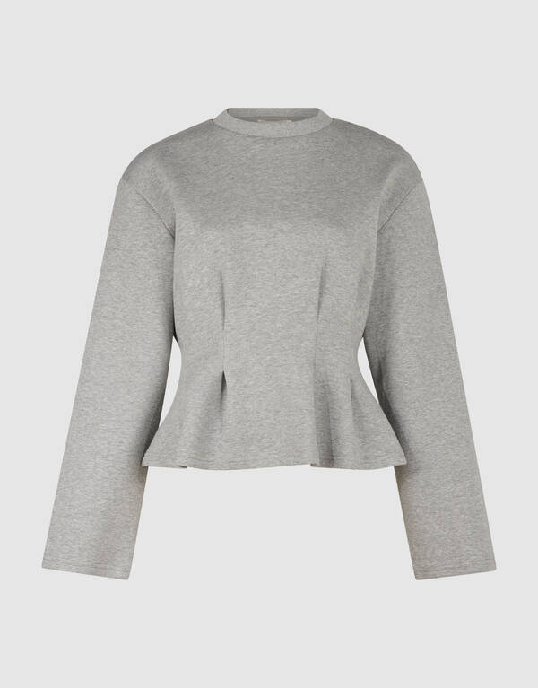 Peplum Scuba Longsleeve Top Lichtgrijs SHOEBY WOMEN