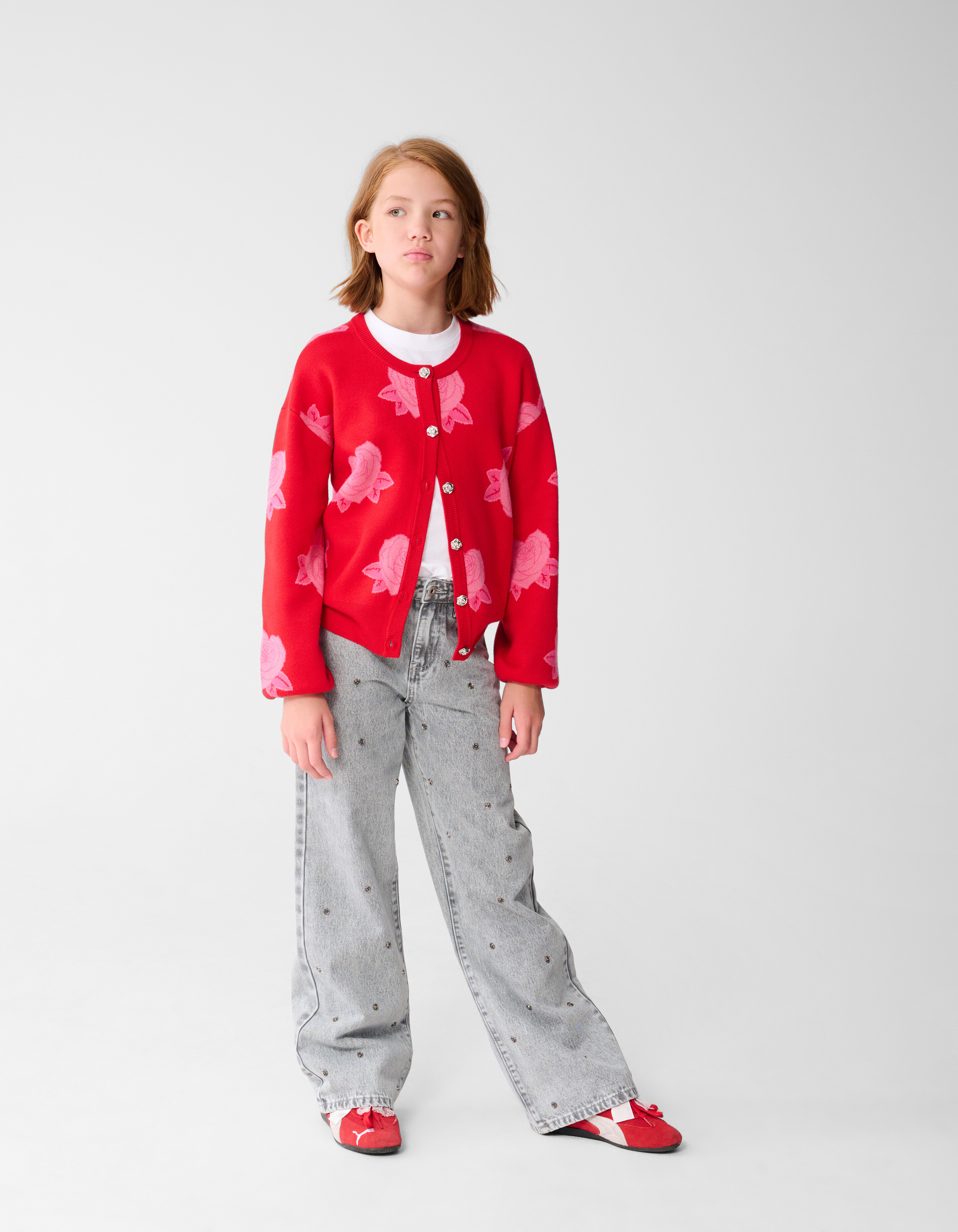 Rose Stud Straight Fit Jeans Lichtgrijs SHOEBY GIRLS