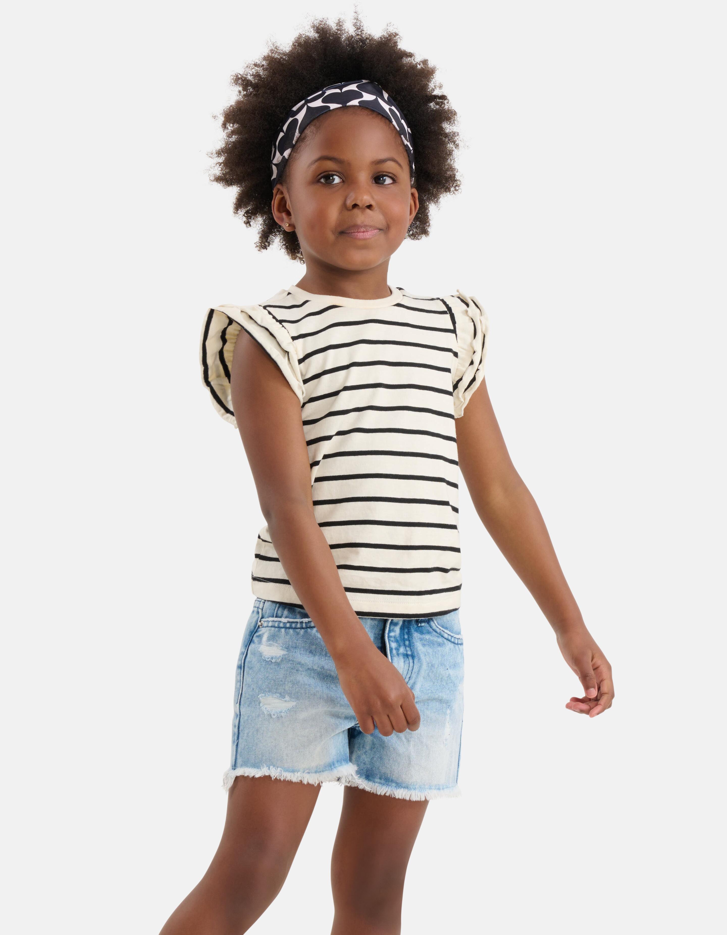 Gestreepte Ruffle Top Wit/Zwart SHOEBY GIRLS