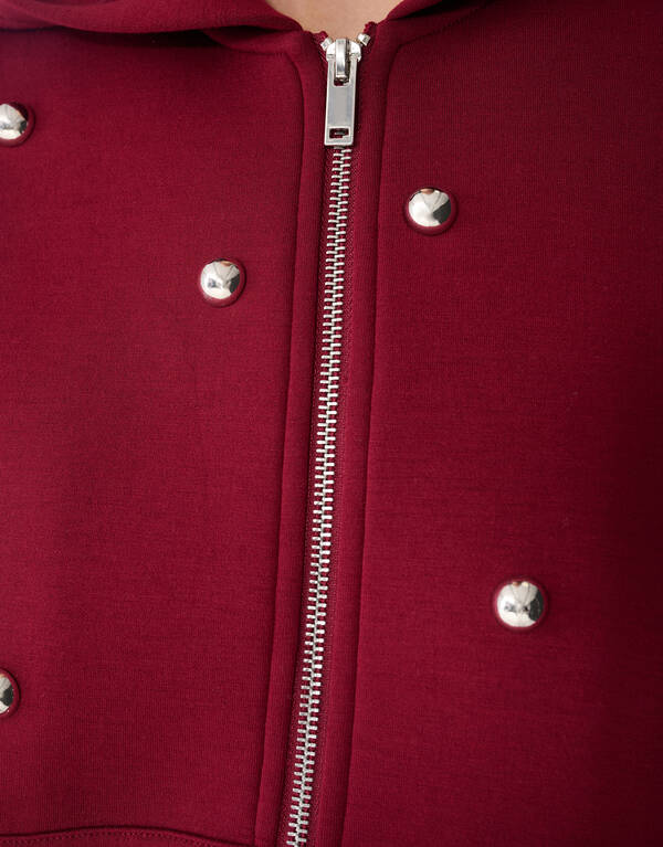 Oversized Studs Hoodie Vest Donkerrood SHOEBY WOMEN