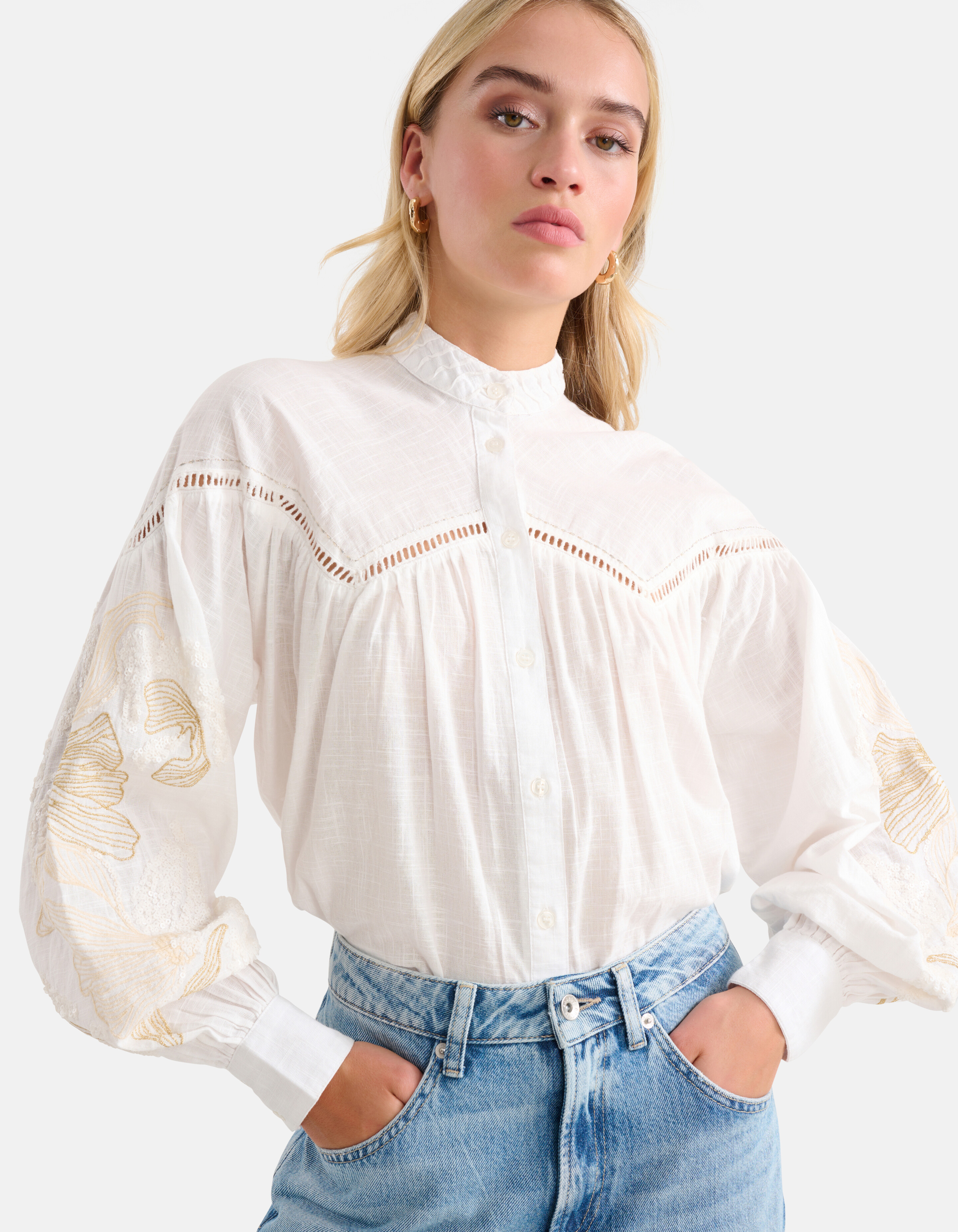 Embroidery Pailletten Blouse Gebroken Wit SHOEBY WOMEN