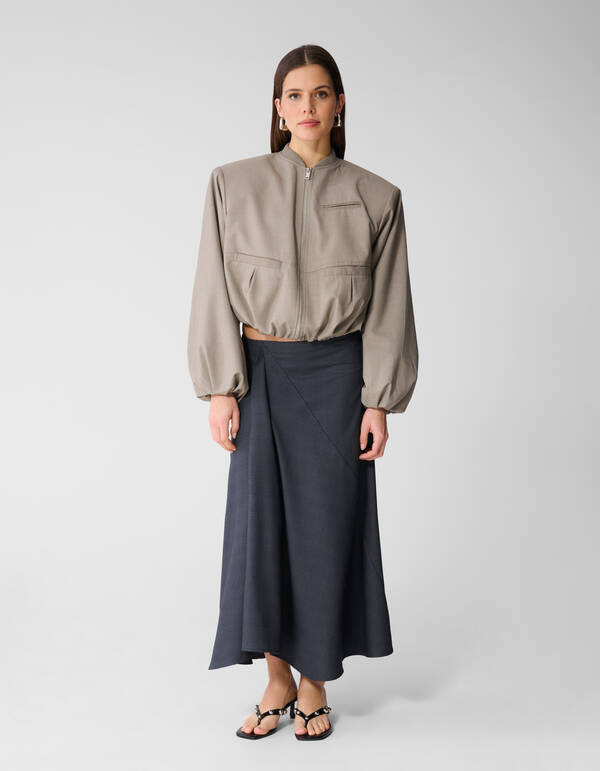 Ruiten Maxi Rok Donkergrijs SHOEBY WOMEN