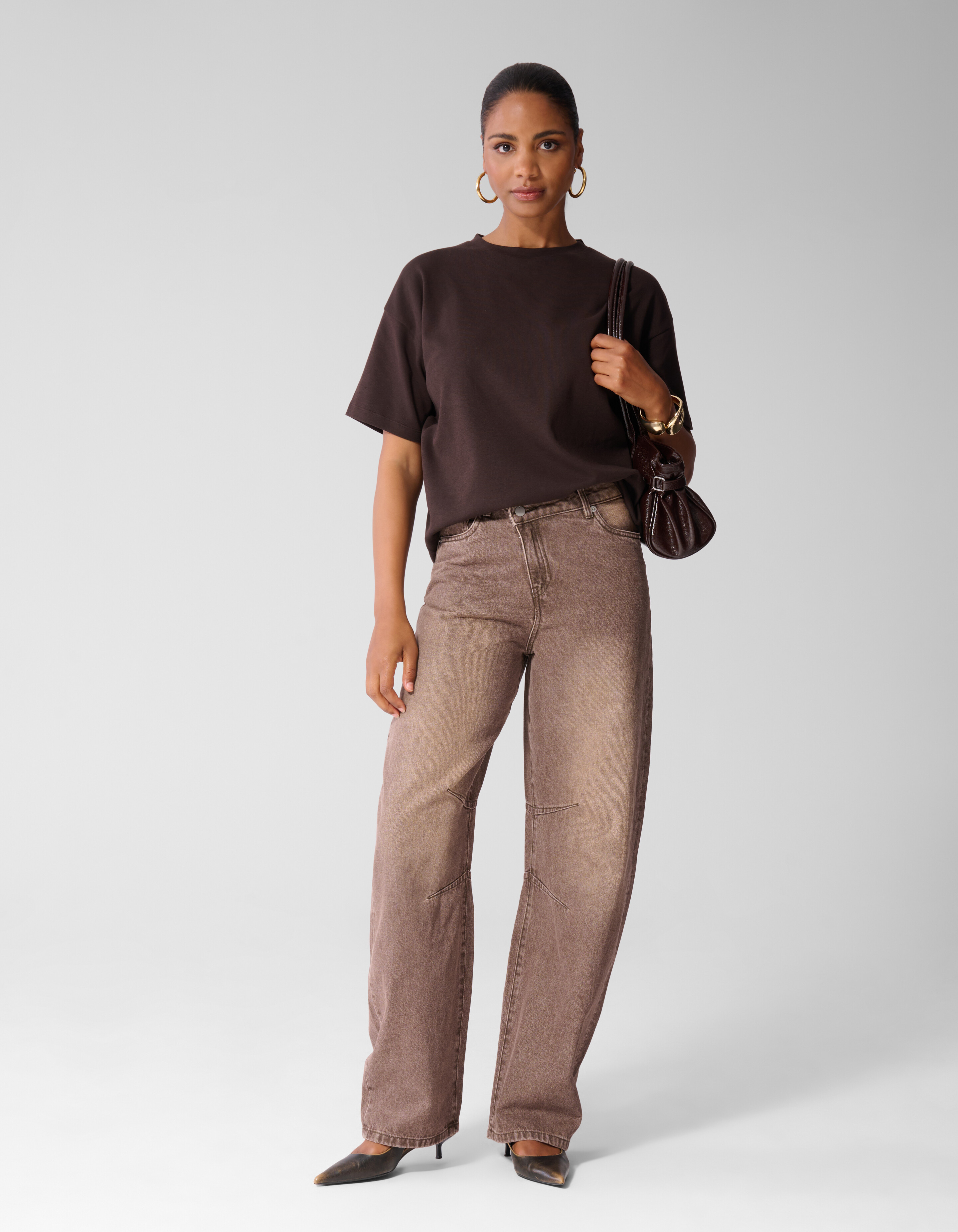 Oversized Fit T-shirt Donkerbruin SHOEBY WOMEN
