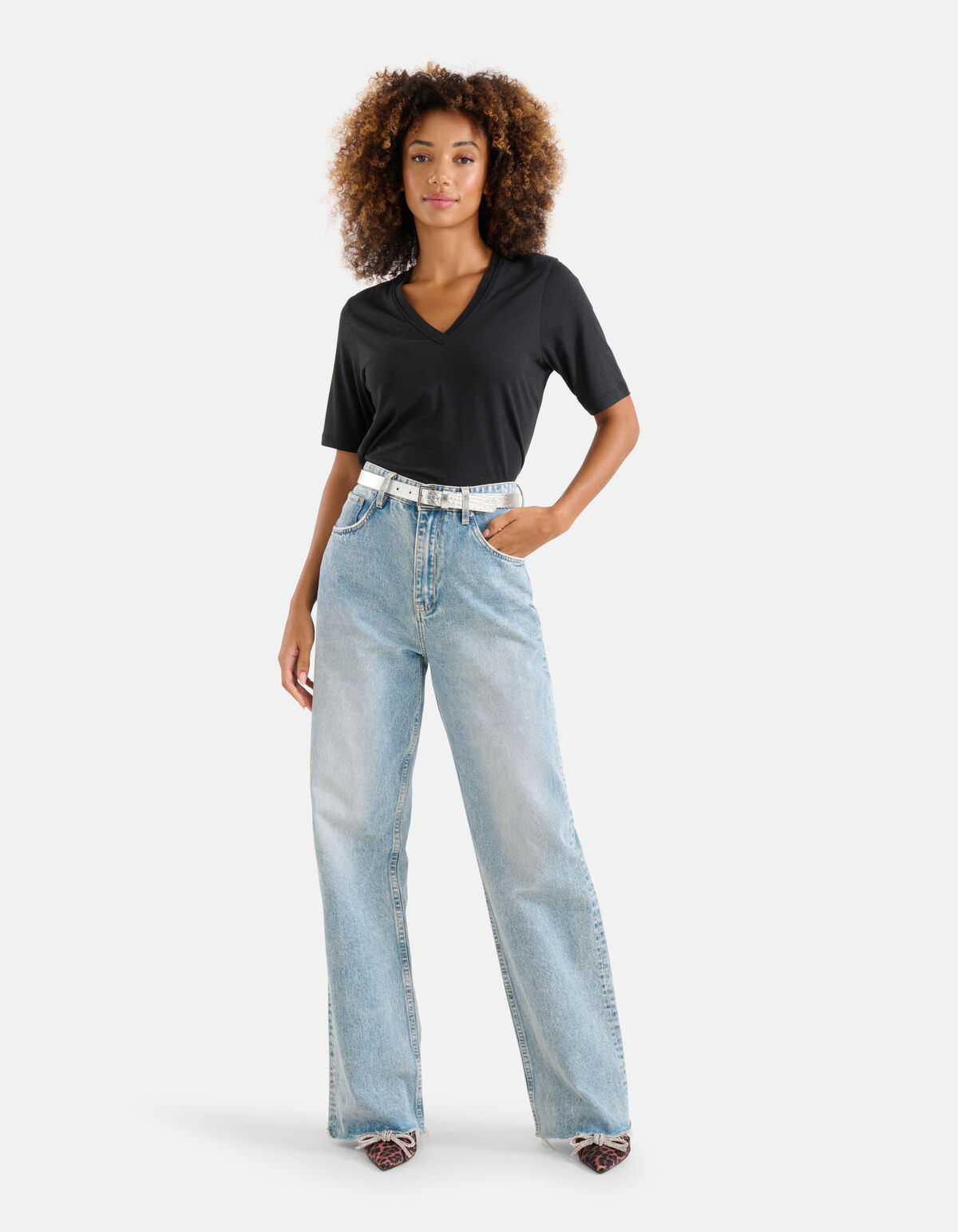 Basis V-hals T-shirt Zwart SHOEBY WOMEN