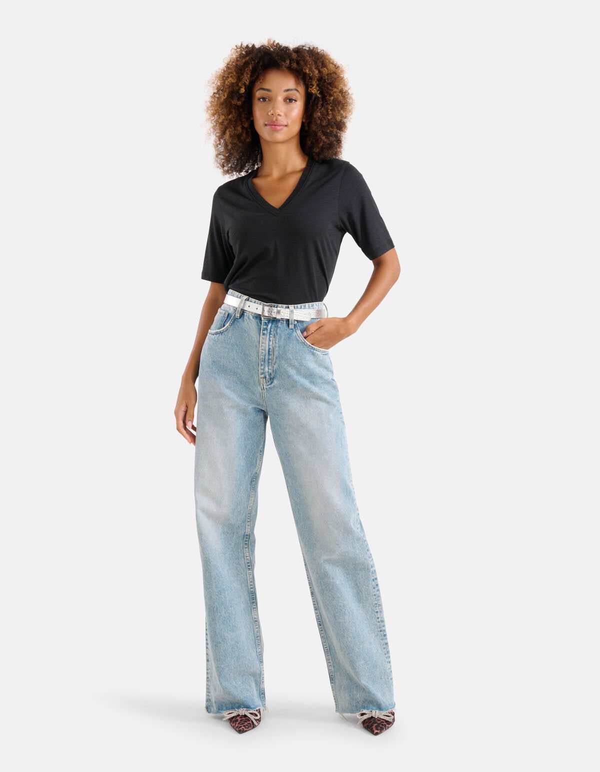 Basis V-hals T-shirt Zwart SHOEBY WOMEN