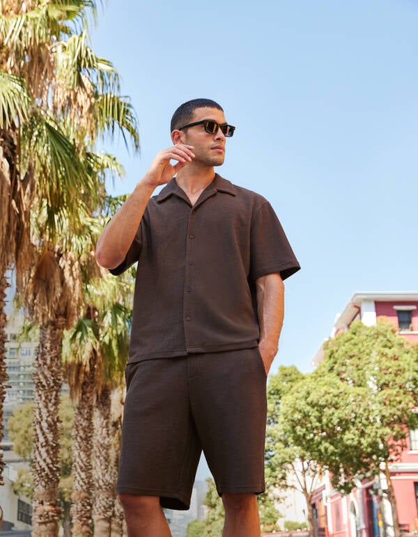 Rib Overhemd Donkerbruin SHOEBY MEN