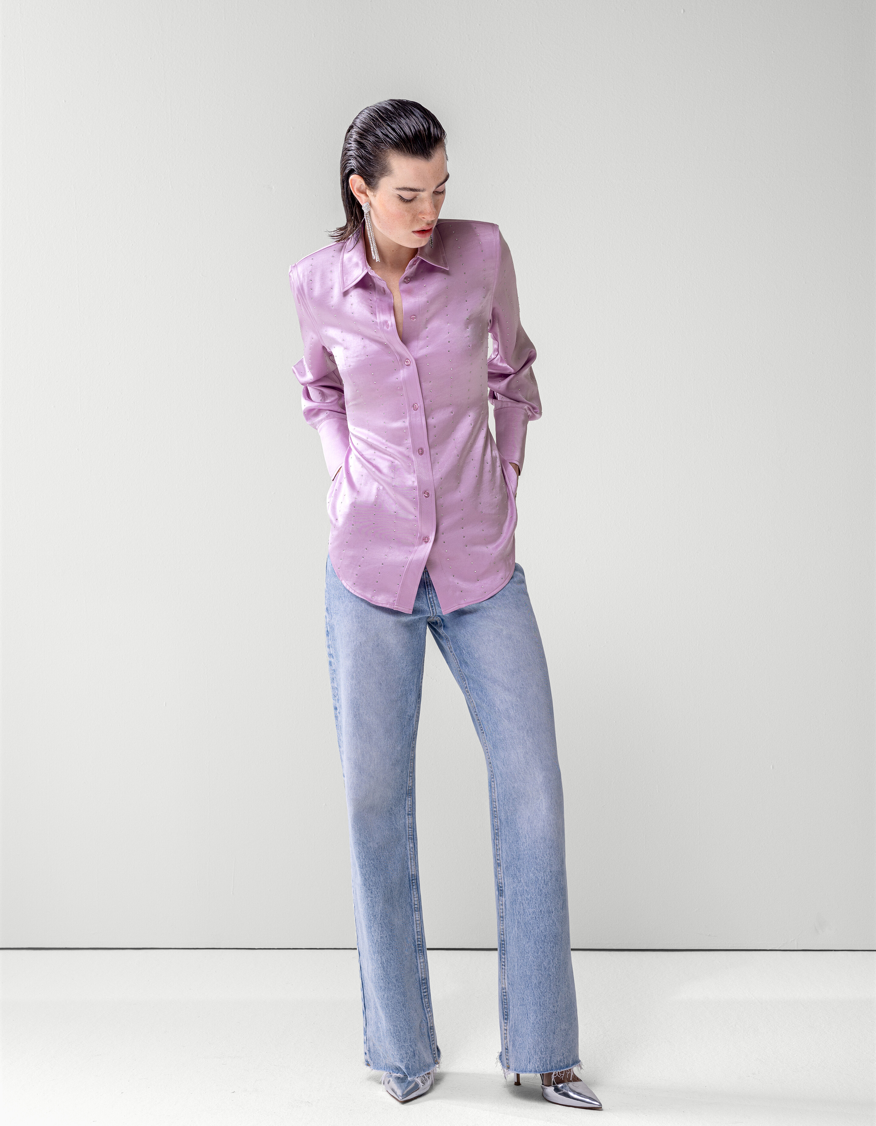 Satijnen Strass Blouse Lichtroze SHOEBY WOMEN