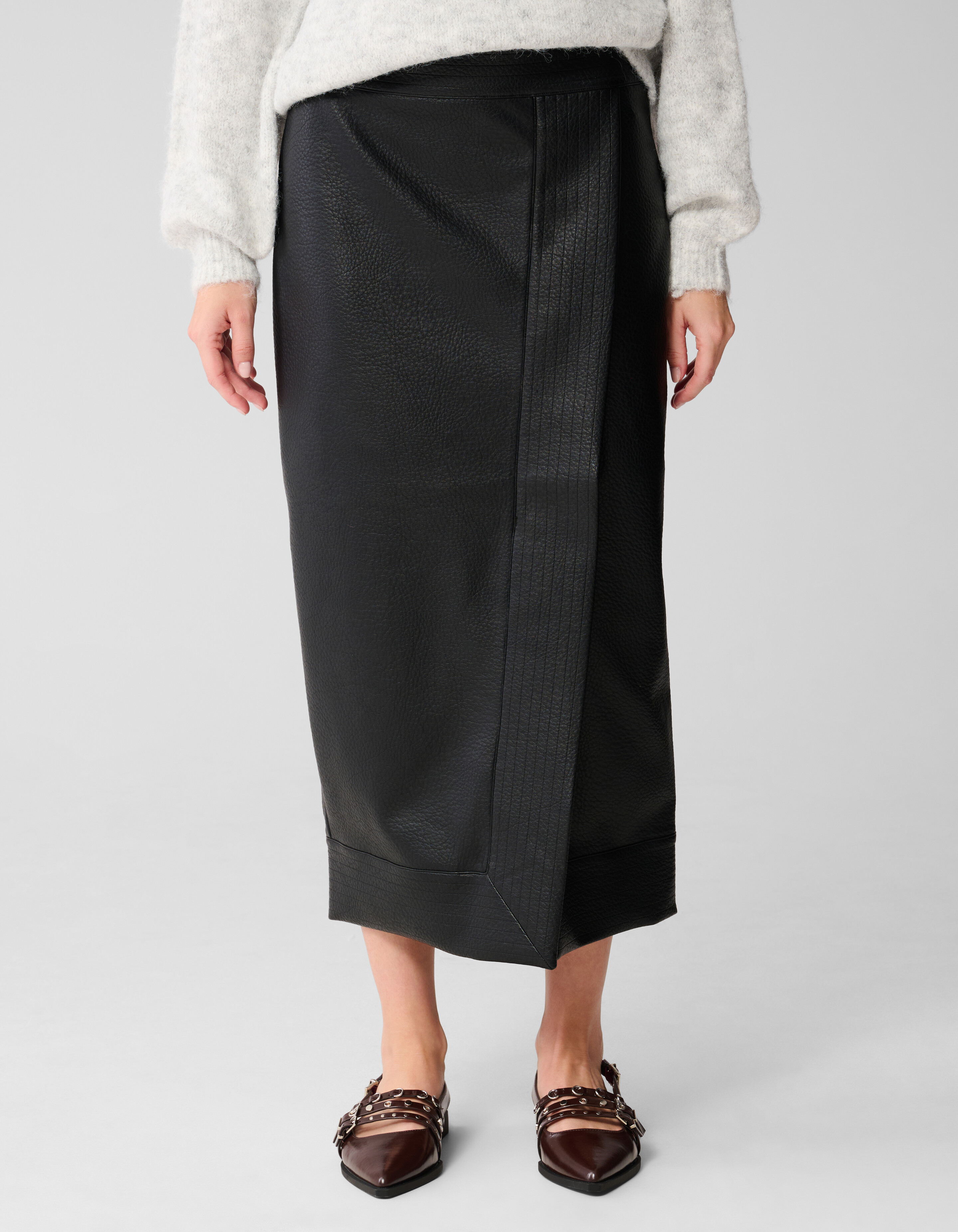 Vegan Leren Overlap Rok Zwart SHOEBY WOMEN