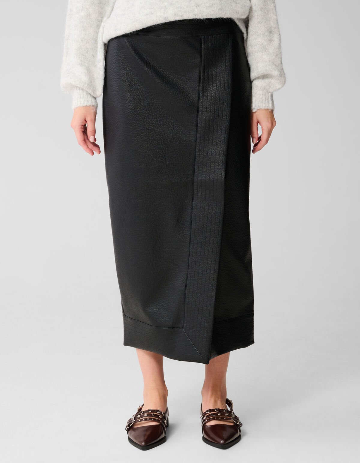 Vegan Leren Overlap Rok Zwart SHOEBY WOMEN