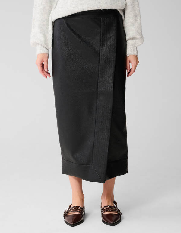 Vegan Leren Overlap Rok Zwart SHOEBY WOMEN