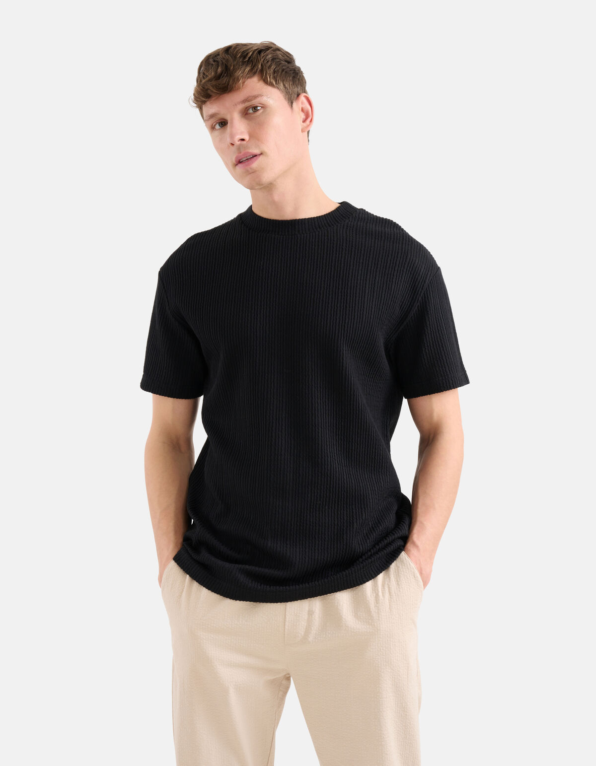 Seersucker T-shirt Zwart SHOEBY MEN