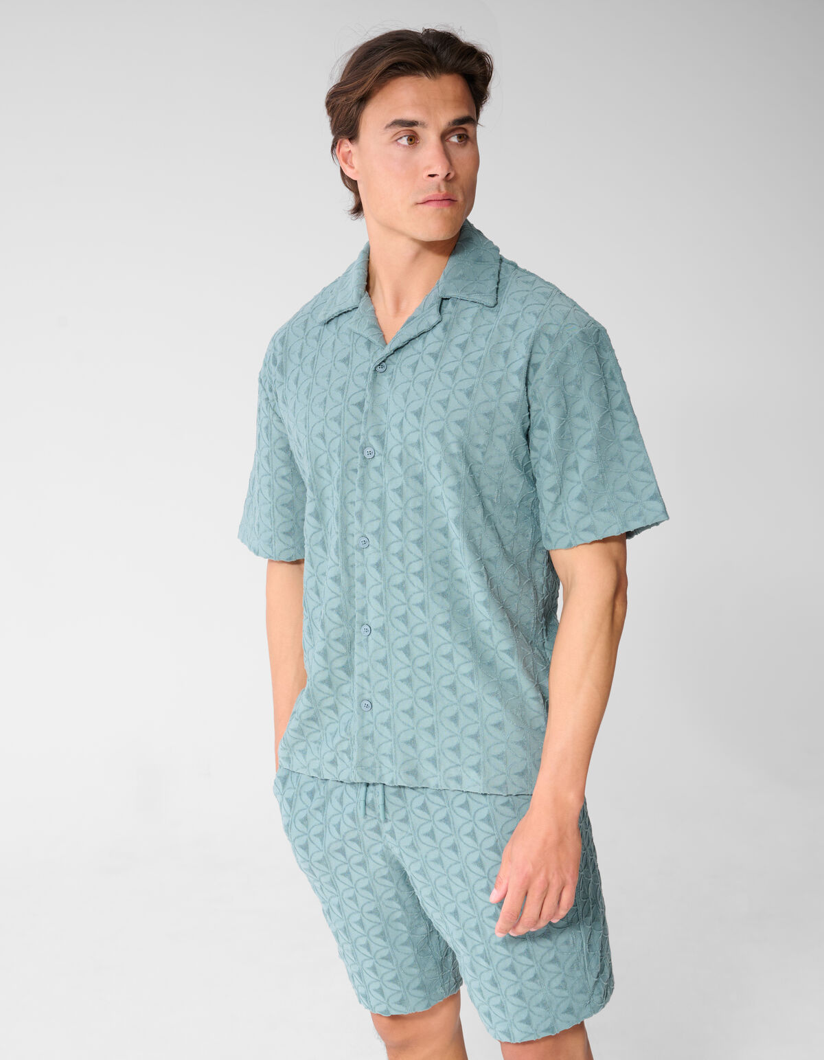 Logo Towelling Overshirt Donkergroen SHOEBY MEN