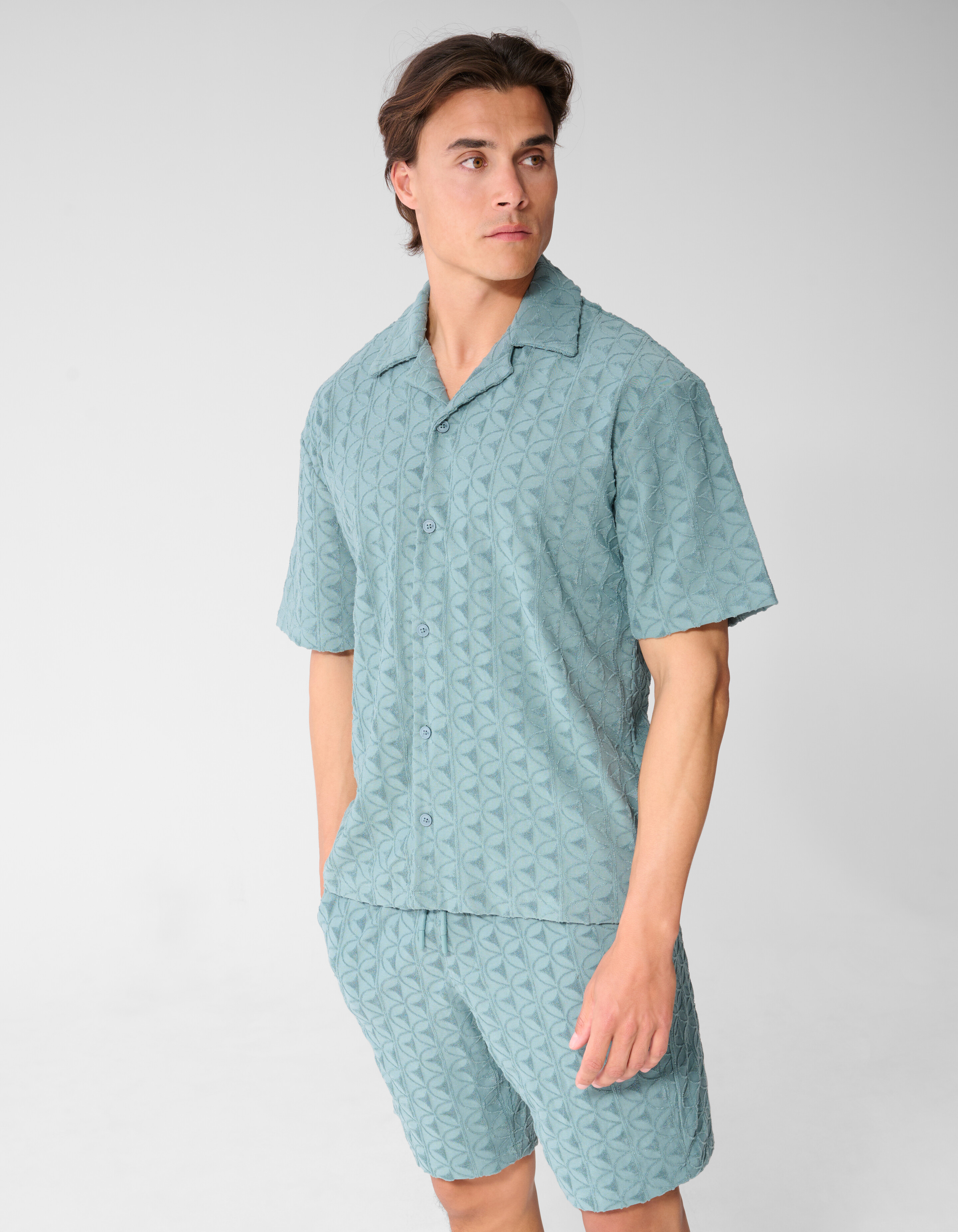 Logo Towelling Overshirt Donkergroen SHOEBY MEN