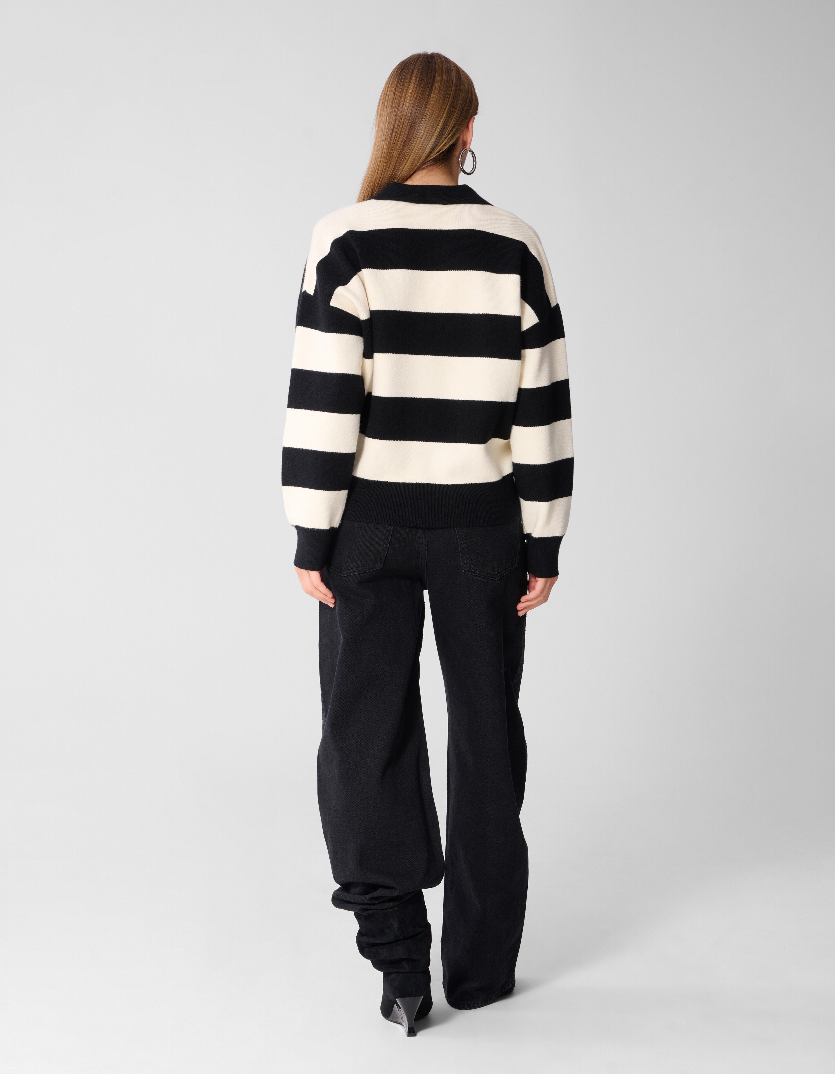 Gestreepte Gebreide Polo Zwart/Wit SHOEBY WOMEN
