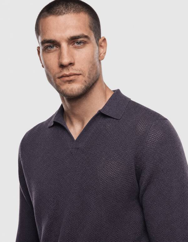 Longsleeve Knit Polo Donkerpaars SHOEBY MEN