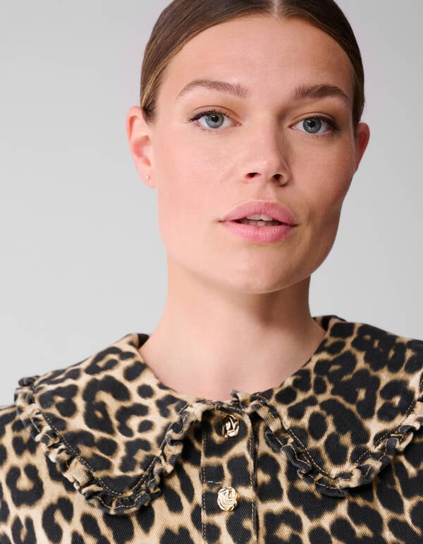 Denim Collar Leopard Mini Jurk Bruin SHOEBY WOMEN