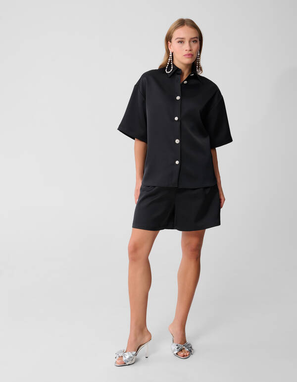 Oversized Satijnen Blouse Zwart By Monica SHOEBY WOMEN