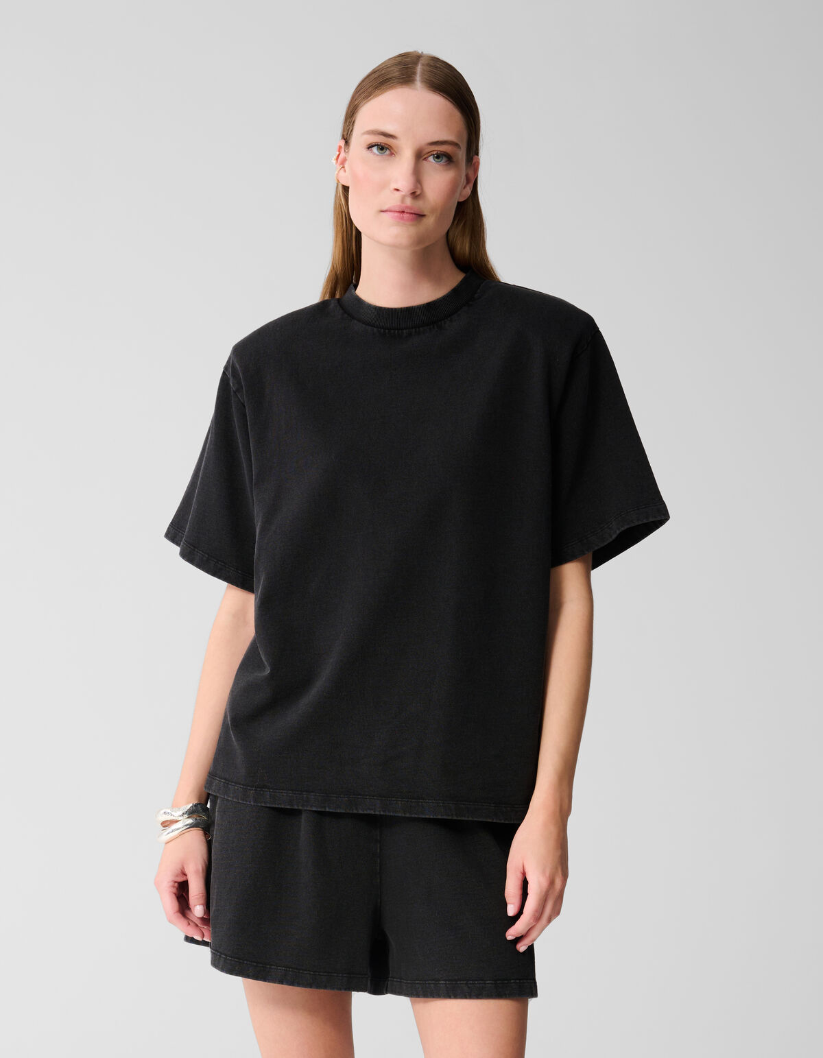 Padded Washed Sweat T-shirt Donkergrijs SHOEBY WOMEN