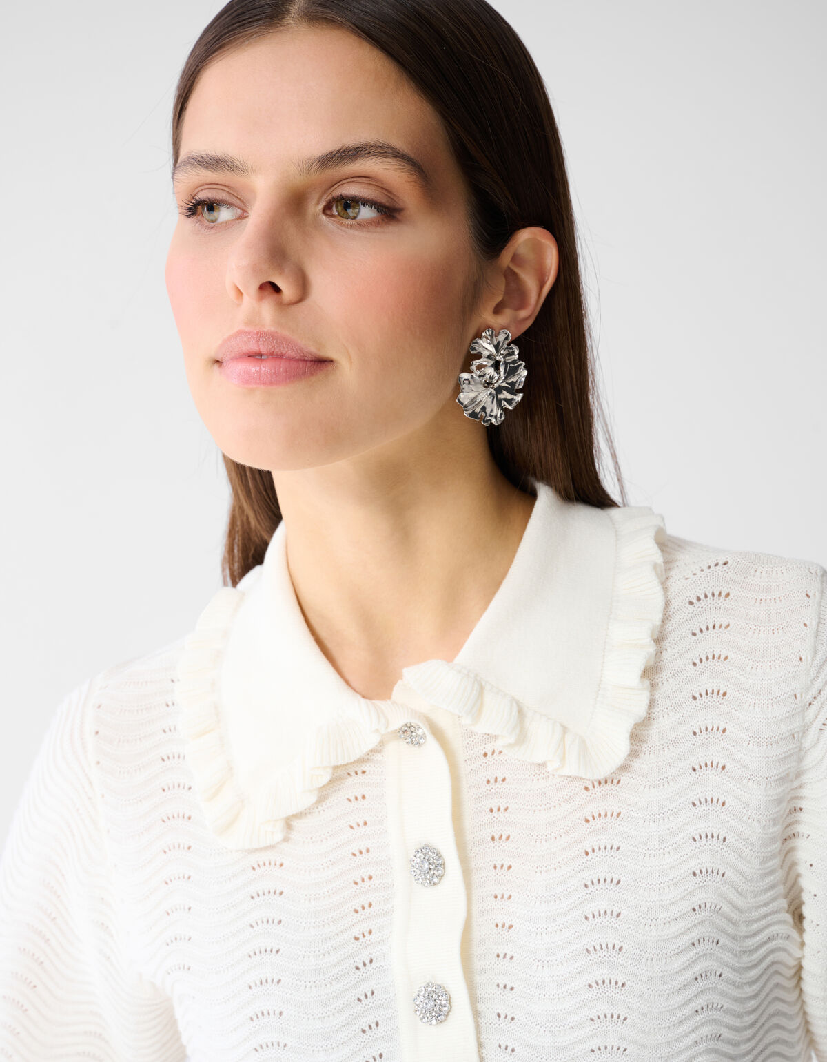 Gebreide Ruffle Polo Gebroken Wit SHOEBY WOMEN