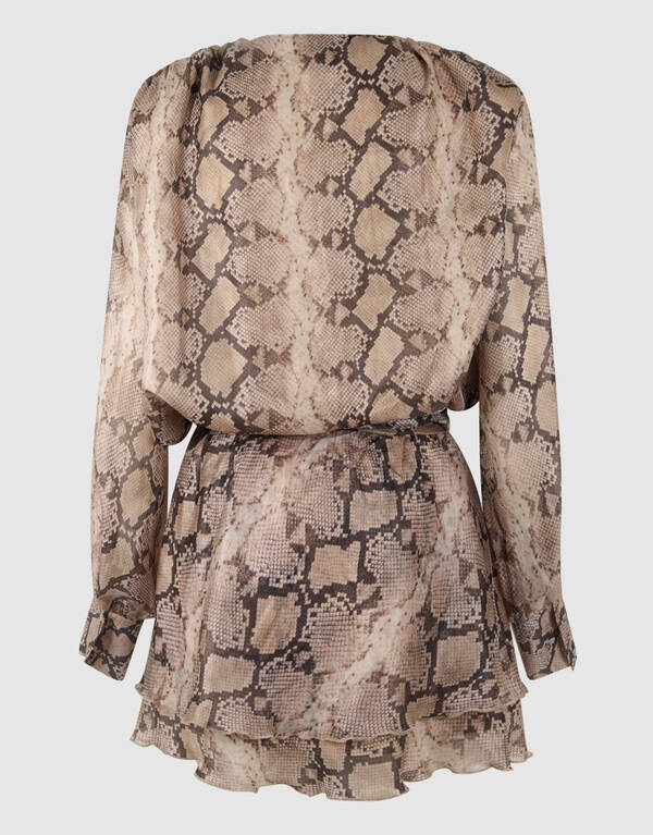 Snake Ruffle Mini Jurk Lichtbruin SHOEBY WOMEN