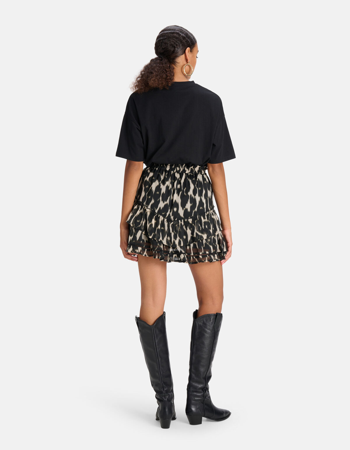 Leopard Ruffle Rok Zwart SHOEBY WOMEN