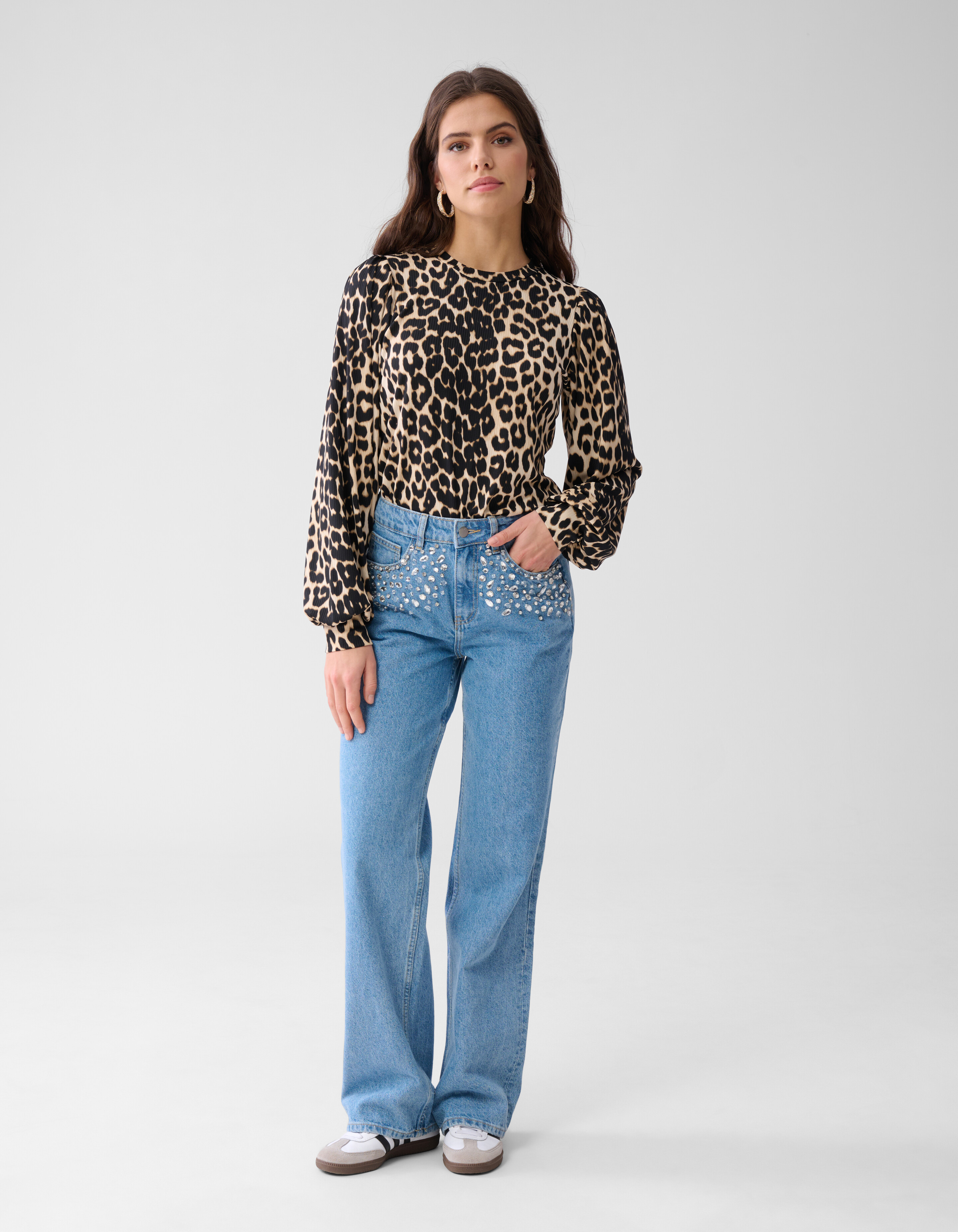 Rib Jersey Leopard Top Bruin SHOEBY WOMEN