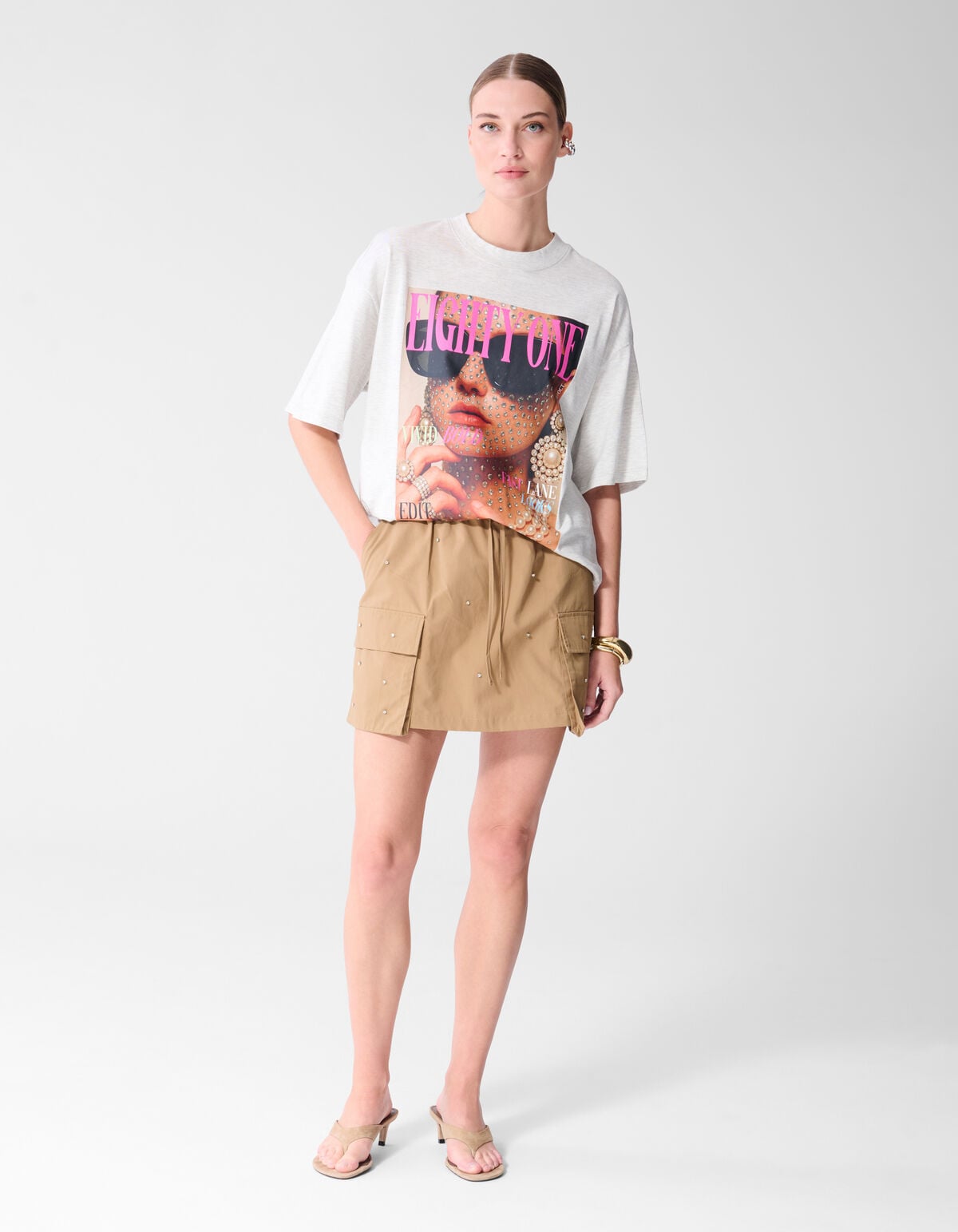 Oversized Magazine Artwork T-shirt Lichtgrijs SHOEBY WOMEN