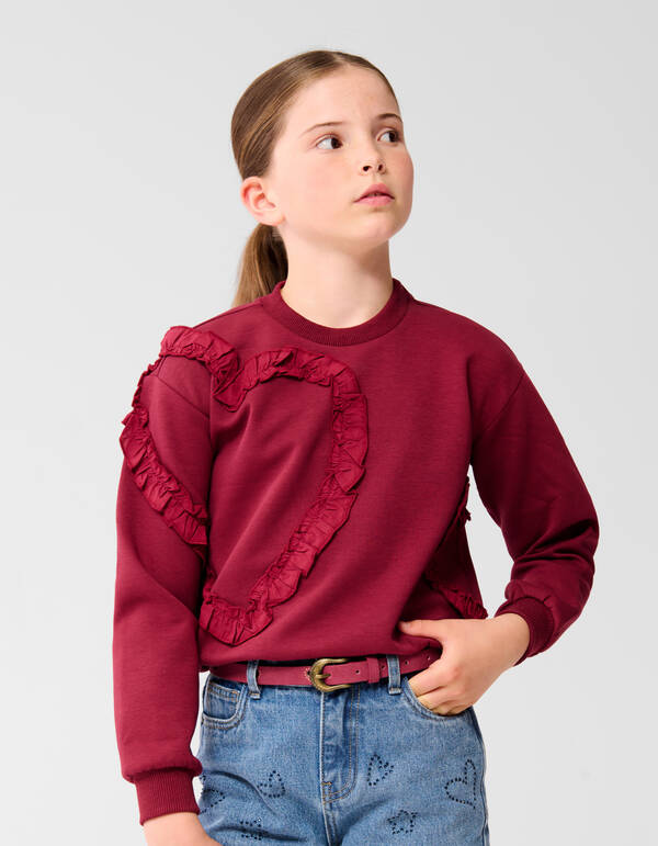 Ruffle Heart Sweater Donkerrood SHOEBY GIRLS