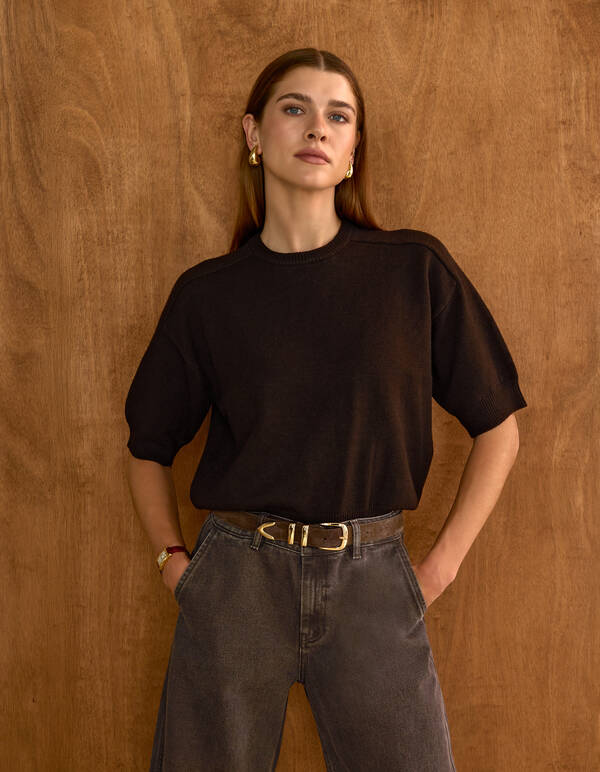 Shortsleeve Gebreide Trui Donkerbruin By Mieke SHOEBY WOMEN