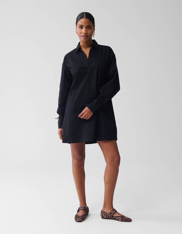 Embroidery Midi Jurk Zwart SHOEBY WOMEN