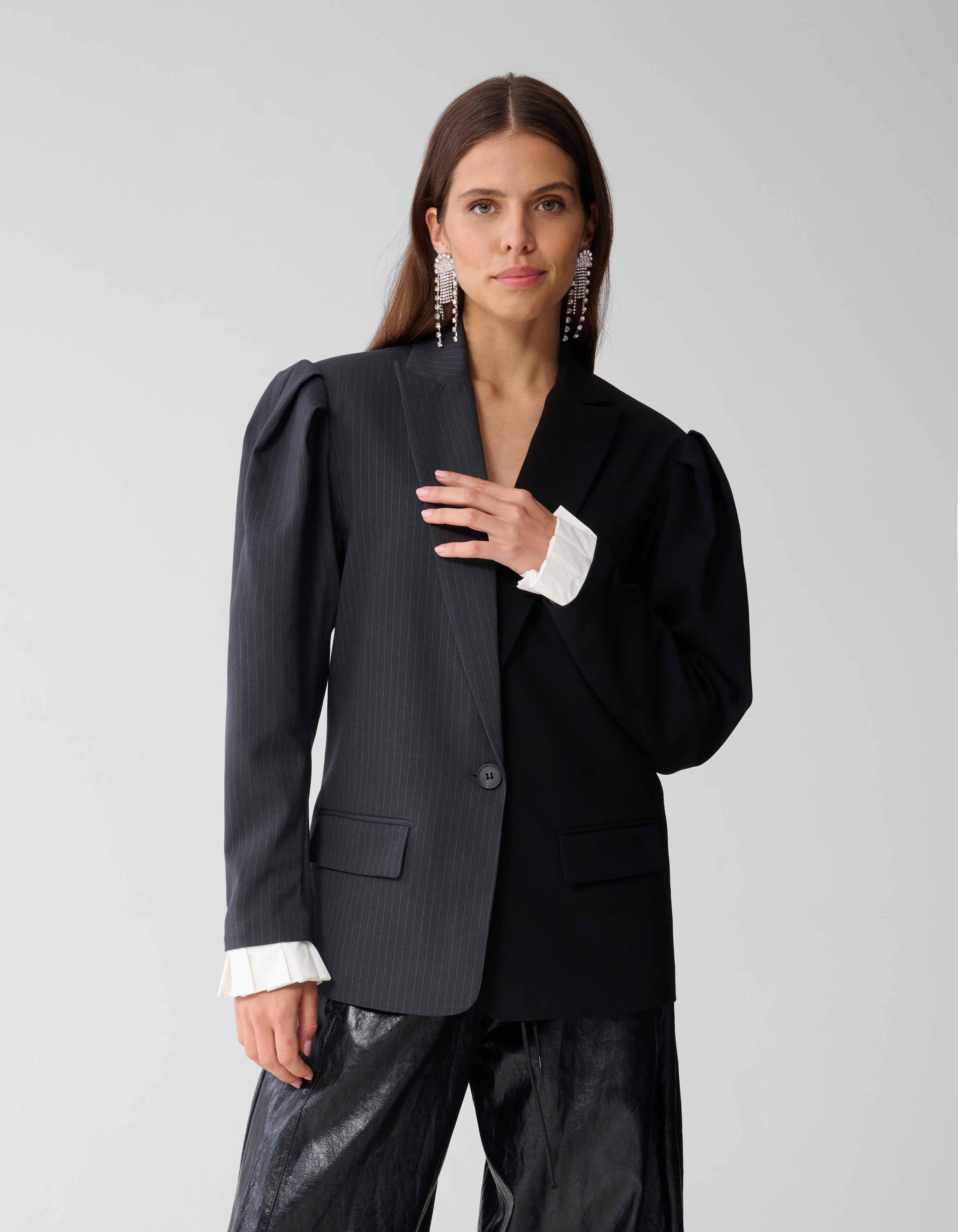Oversized Pinstripe Mix Blazer Grijs/Zwart SHOEBY WOMEN