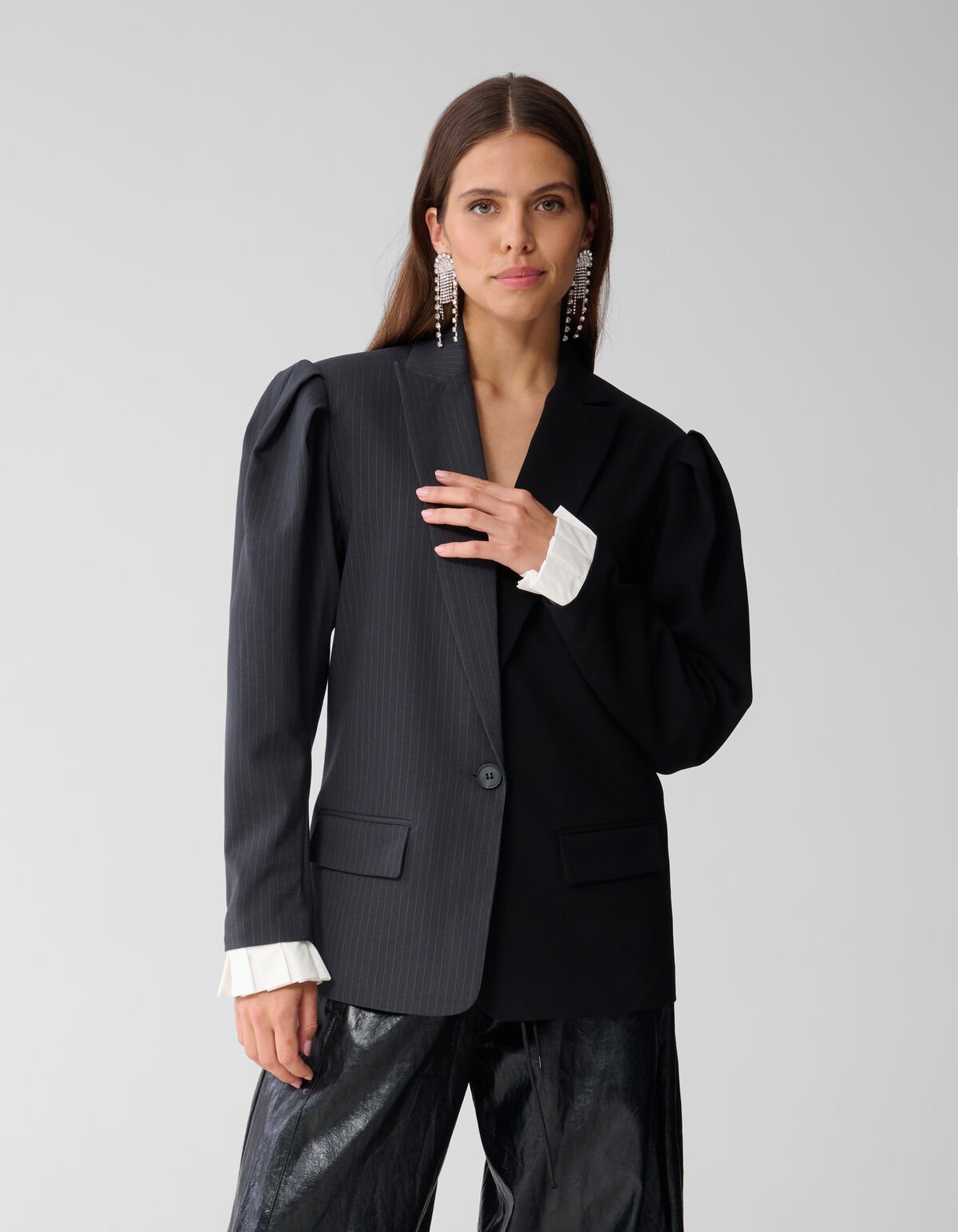 Oversized Pinstripe Mix Blazer Grijs/Zwart SHOEBY WOMEN