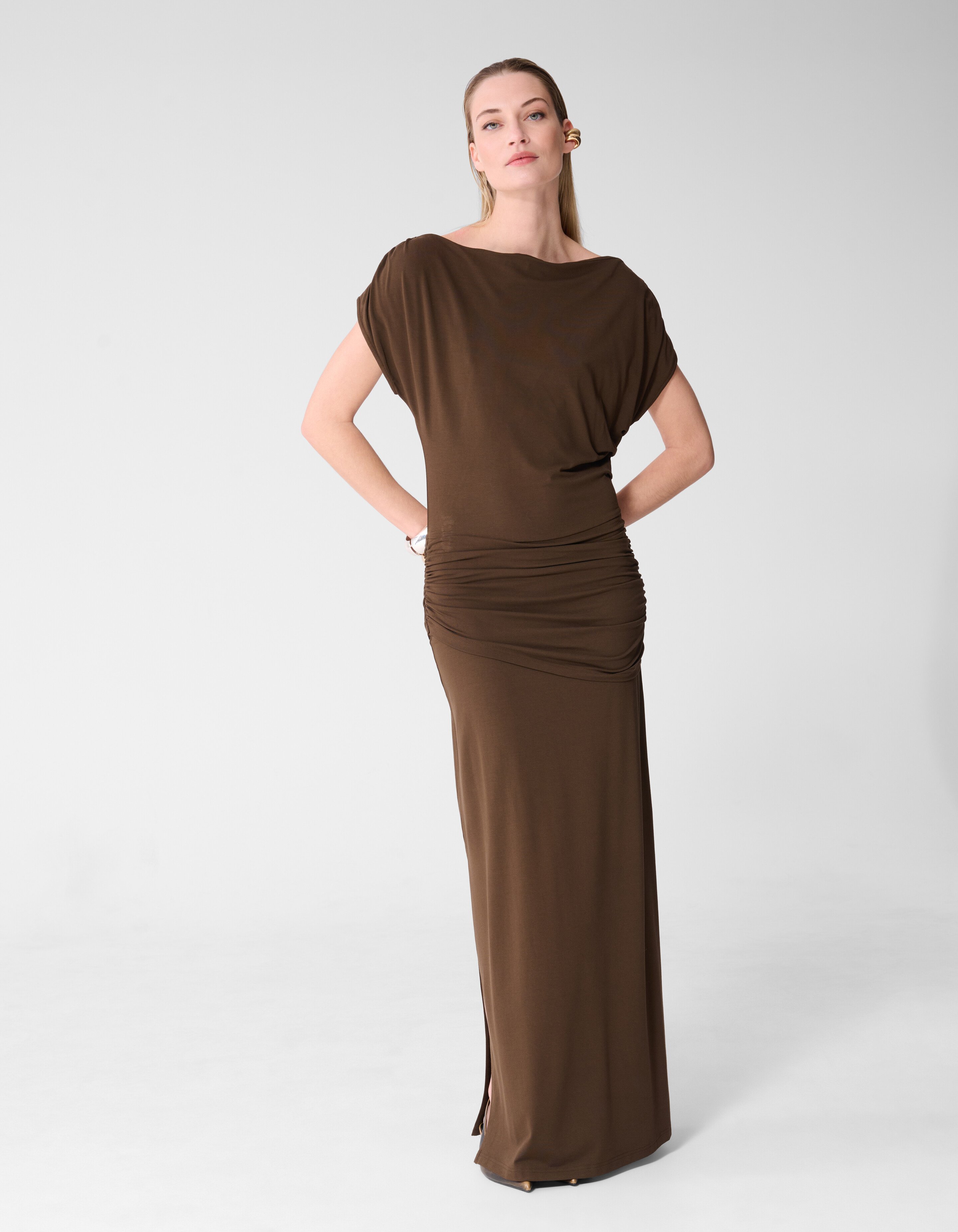 Drape Maxi Jurk Bruin By Fred SHOEBY WOMEN