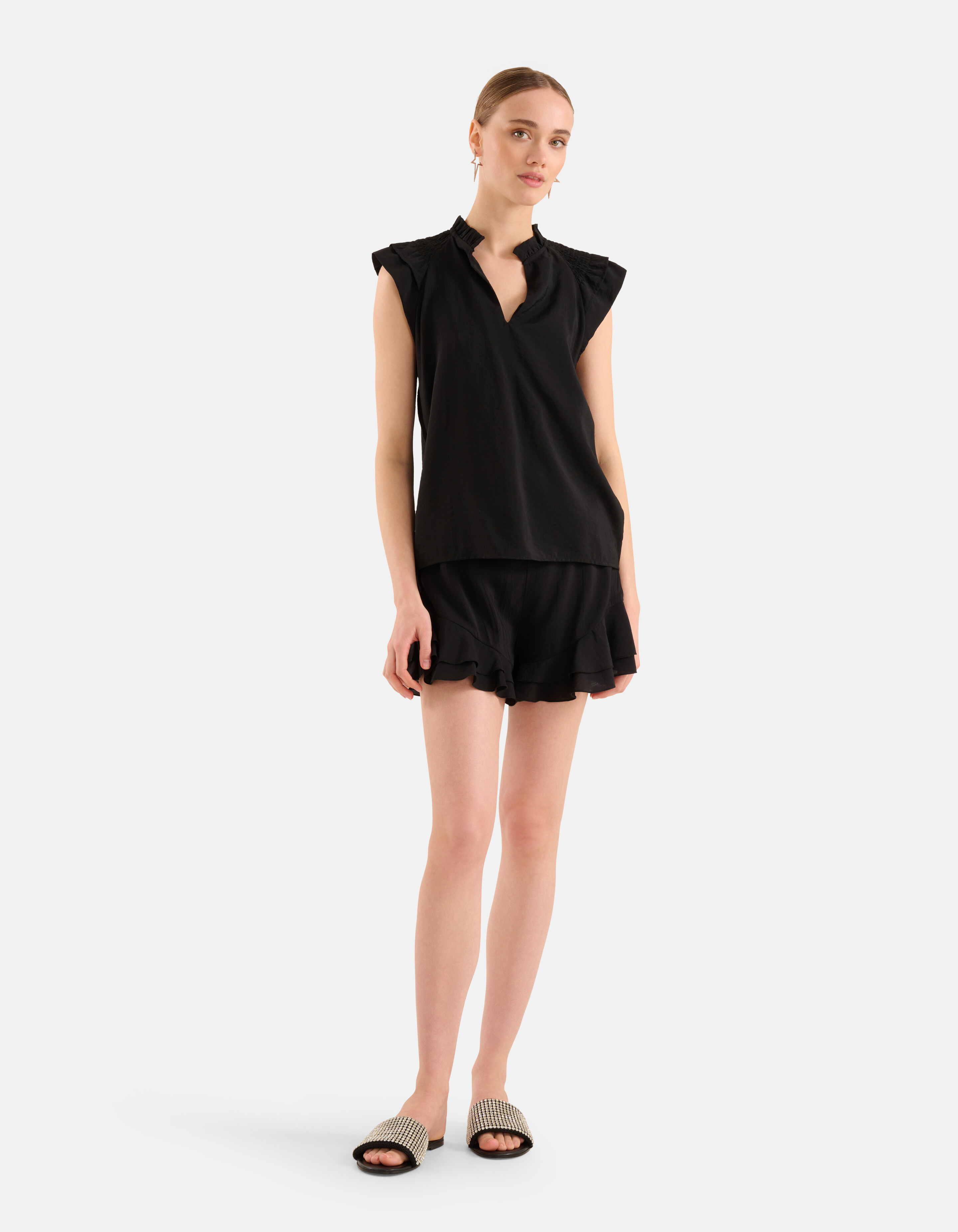 Ruffle Top Zwart SHOEBY WOMEN