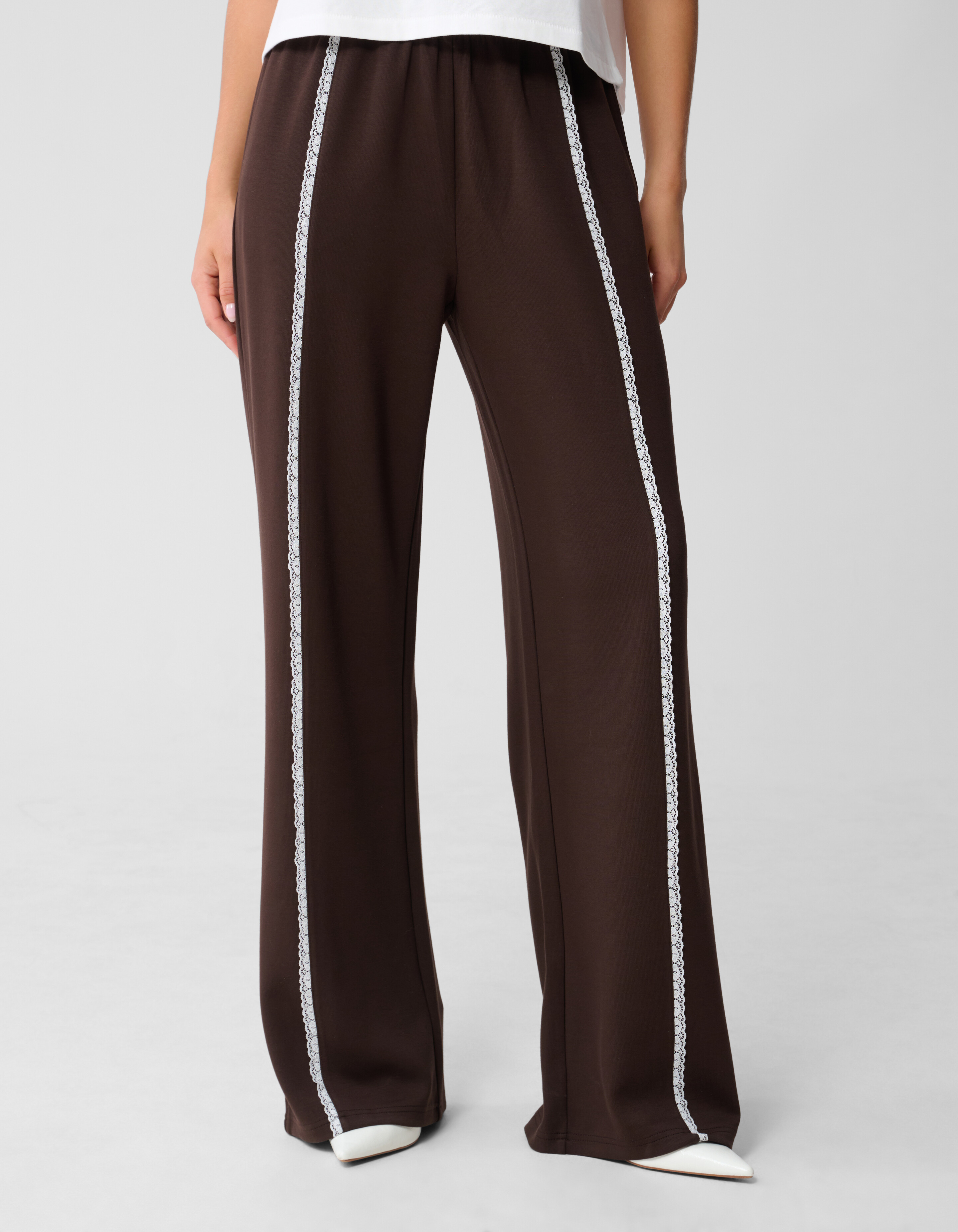 Kanten Wide Leg Broek Bruin SHOEBY WOMEN